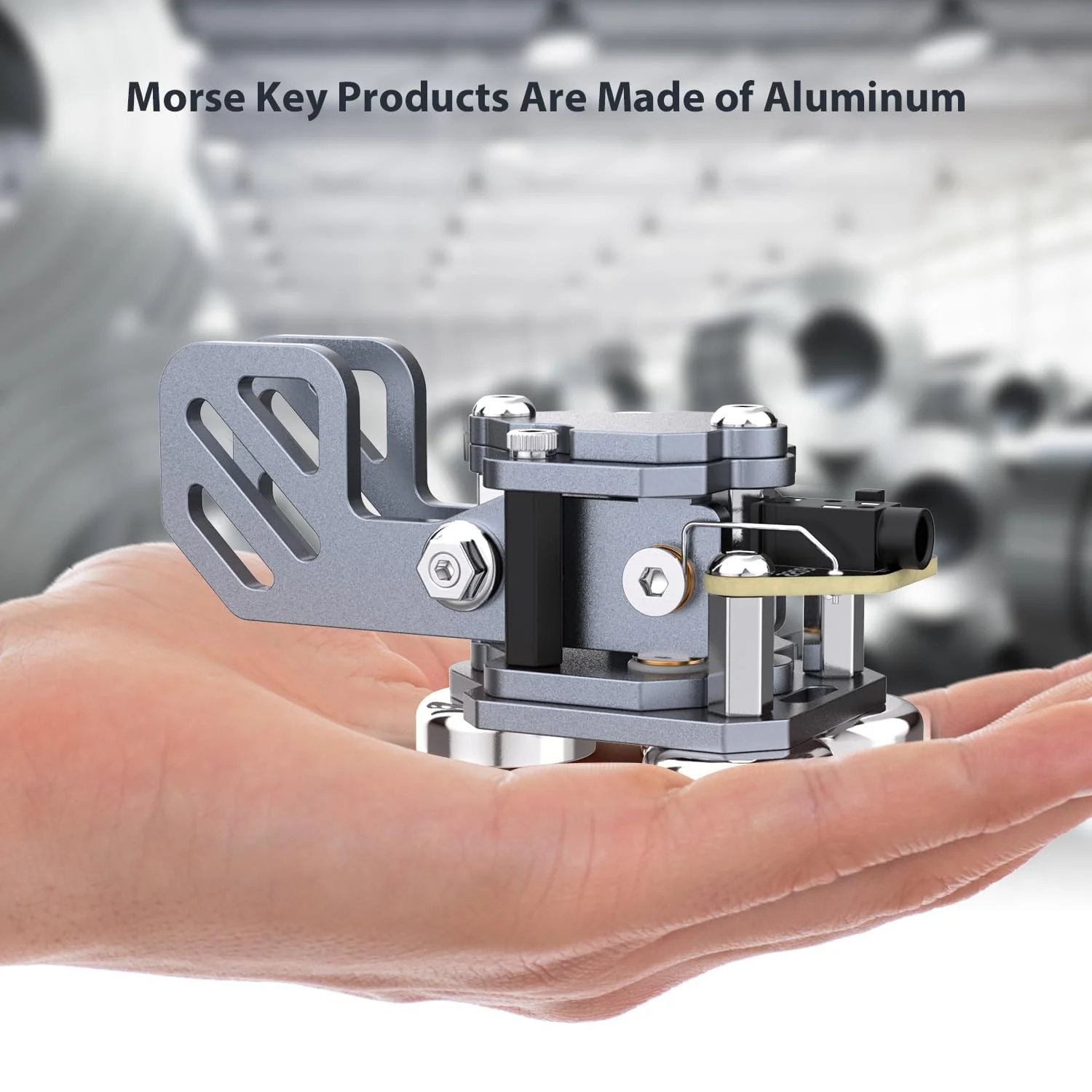 Mini CW Key Automatic Morse - Radio HAM Send Telegram Double Paddle Morse Code Key with Aluminum Body Three Neodymium Magnets Base Grey - Image 3