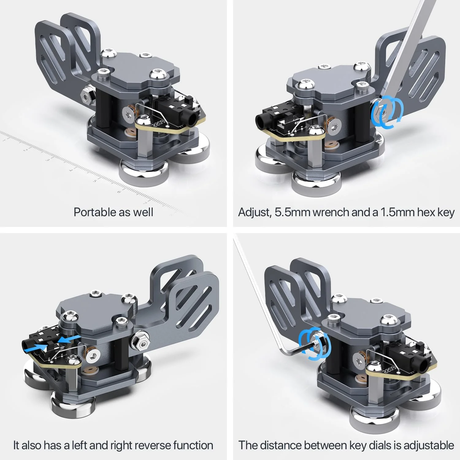 Mini CW Key Automatic Morse - Radio HAM Send Telegram Double Paddle Morse Code Key with Aluminum Body Three Neodymium Magnets Base Grey - Image 7
