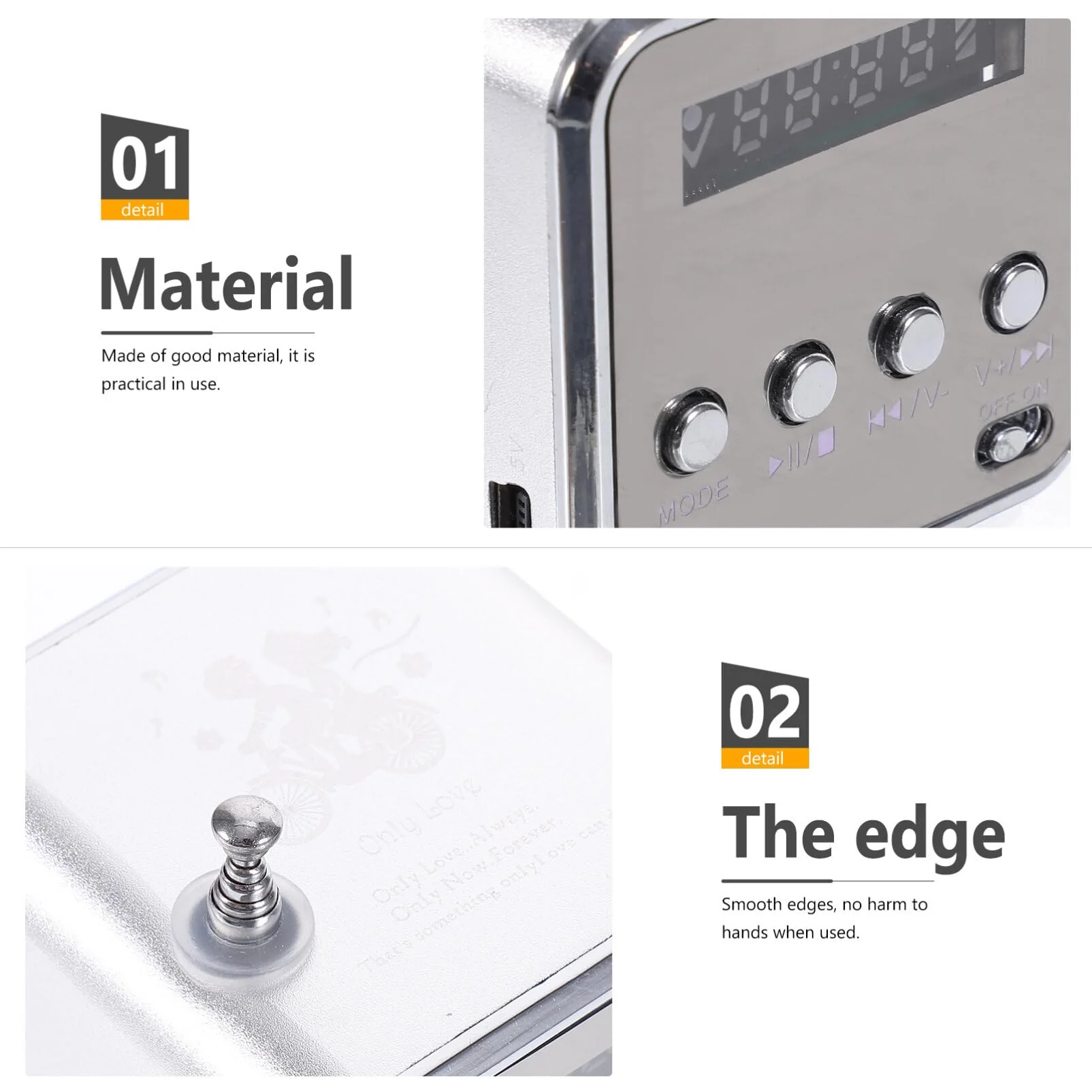 Mini Digital Portable Music MP3/4 Player Micro SD/TF USB Disk Speaker FM Radio (Silver) - Image 2