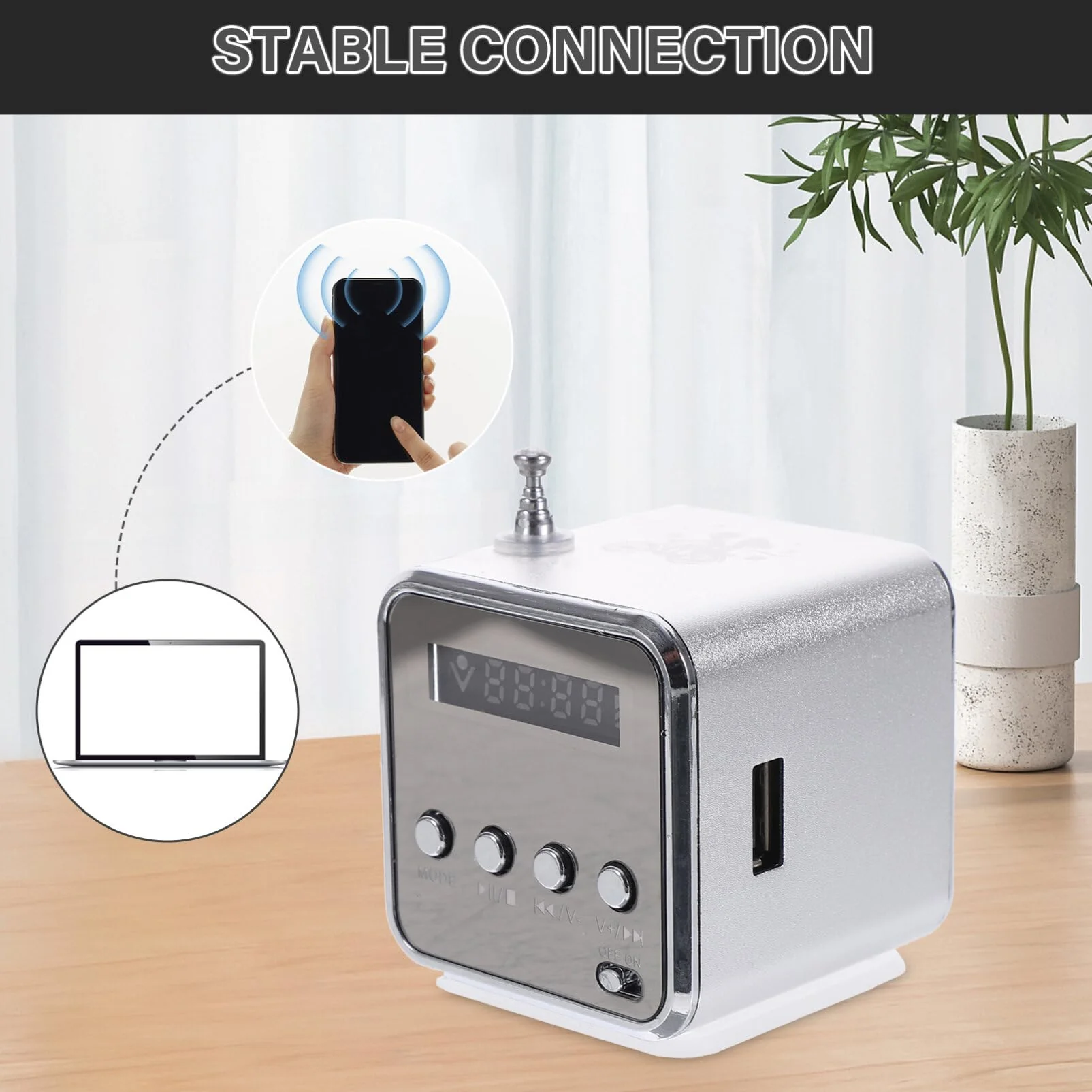 Mini Digital Portable Music MP3/4 Player Micro SD/TF USB Disk Speaker FM Radio (Silver) - Image 3