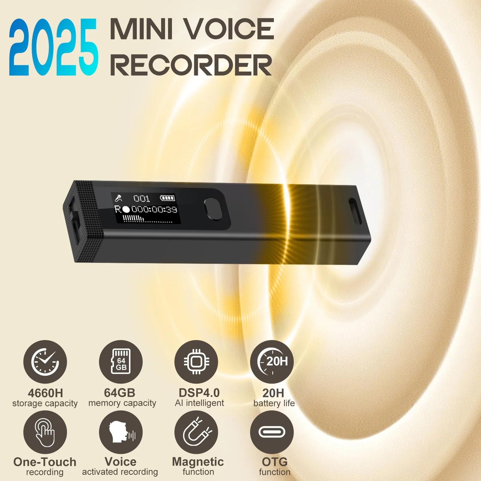 Mini Digital Voice Recorder - 1536Kbps Voice Activated Recorder with Noise Reduction, 64GB Audio Recorder for Lectures Meeting Interviews, Magnetic Tape Recorder Portable Mini with USB, MP3 Player - Image 2