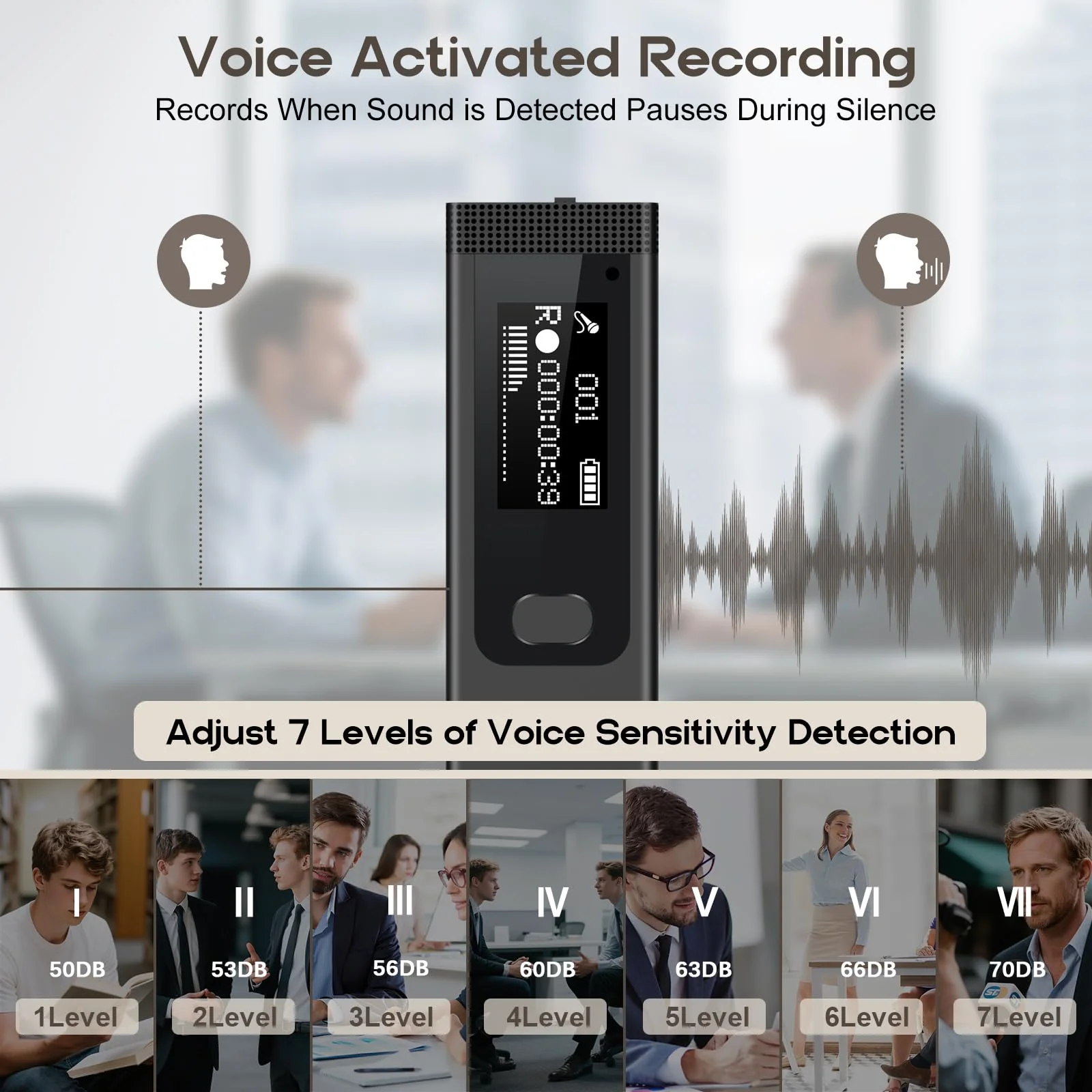 Mini Digital Voice Recorder - 1536Kbps Voice Activated Recorder with Noise Reduction, 64GB Audio Recorder for Lectures Meeting Interviews, Magnetic Tape Recorder Portable Mini with USB, MP3 Player - Image 5