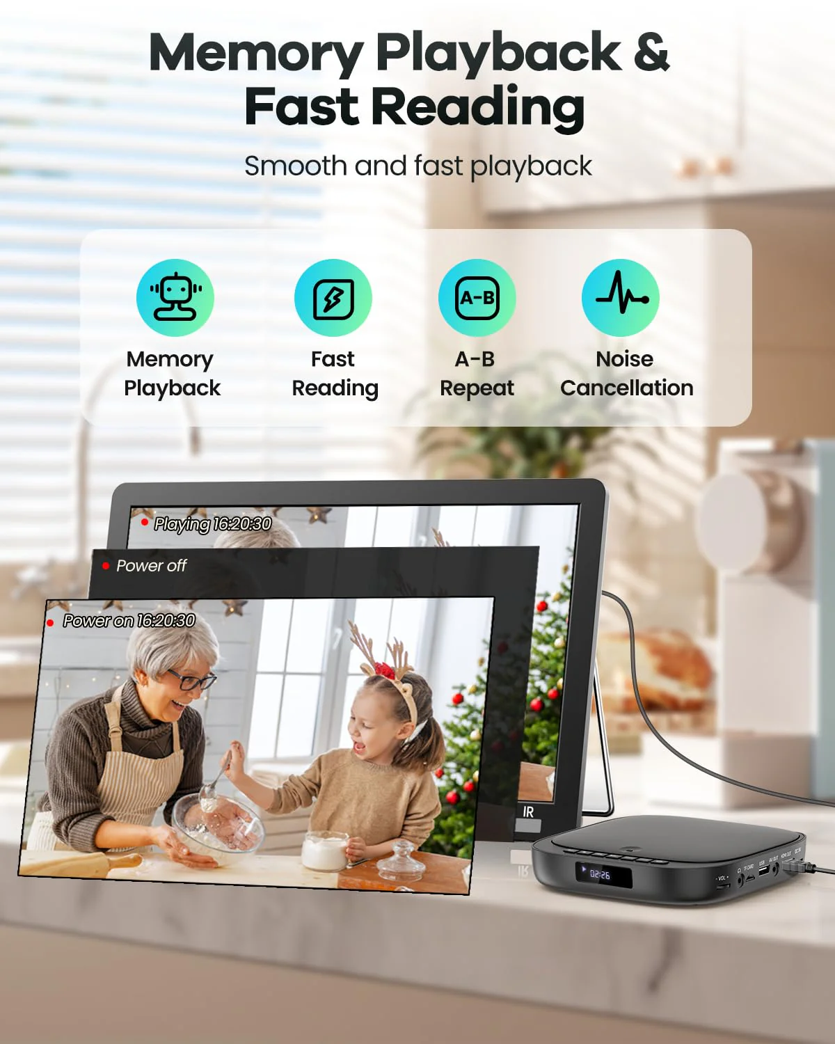 Mini DVD Player with HDMI, Small DVD Player that Plays All Regions and Formats, DVD CD Players for TV Support 1080P Video, AV Output, USB/TF Card Input, Remote Control - Image 6
