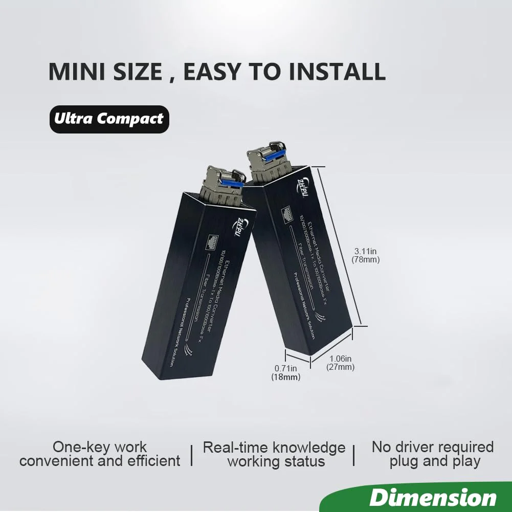 Mini Gigabit Fiber Media Converter with 1310nm SM Dual Fiber 20km SFP Module, 10/100/1000Mbps Ethernet to SFP Transceiver, USB C 5V Powered - Image 6