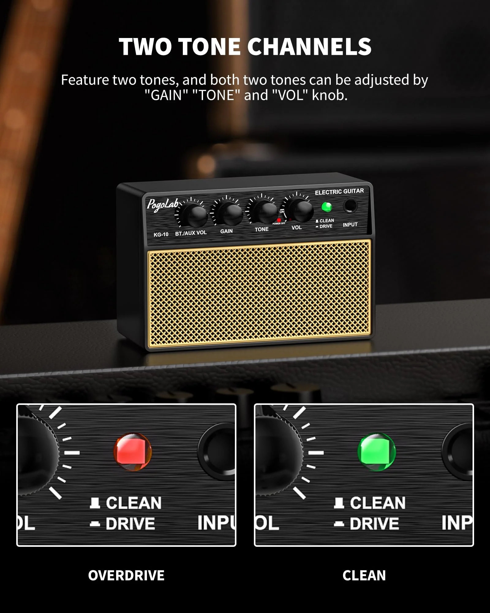 Mini Guitar Amp 10W, Rechargeable Guitar Amp for Electric Guitar, Bluetooth Guitar Amp with Clean Overdrive Tone for Practice Black Yello - Image 3