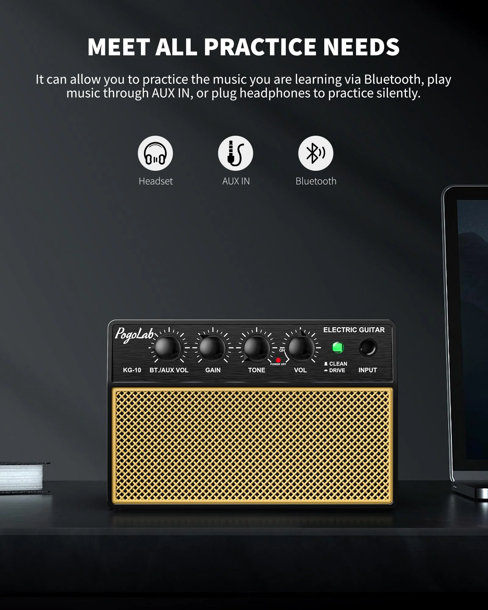 Mini Guitar Amp 10W, Rechargeable Guitar Amp for Electric Guitar, Bluetooth Guitar Amp with Clean Overdrive Tone for Practice Black Yello - Image 5