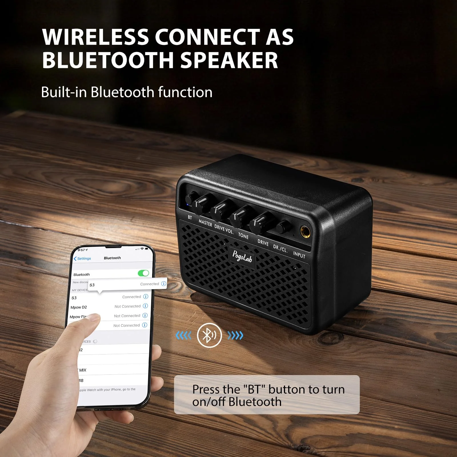 Mini Guitar Amp, 5W Small Portable Electric Guitar Amplifier, Clean & Drive Effects 2 Channels, Rechargeable Bluetooth Speaker with Headphone Jack, for Daily Practice (Black) Black - Image 2