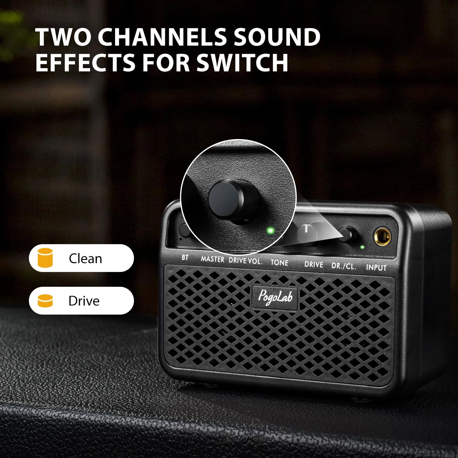 Mini Guitar Amp, 5W Small Portable Electric Guitar Amplifier, Clean & Drive Effects 2 Channels, Rechargeable Bluetooth Speaker with Headphone Jack, for Daily Practice (Black) Black - Image 3