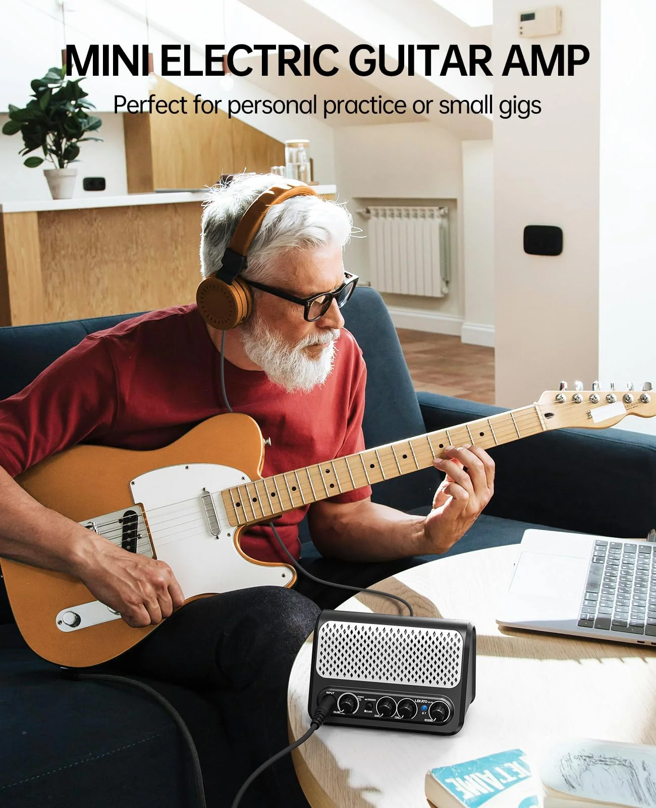 Mini Guitar Amp,LEKATO 10W Portable Electric Guitar Amplifier with Clean & Overdrive Channel,Reverb,Bluetooth Small Guitar Amp for Practice (Black-White) Black-White - Image 7