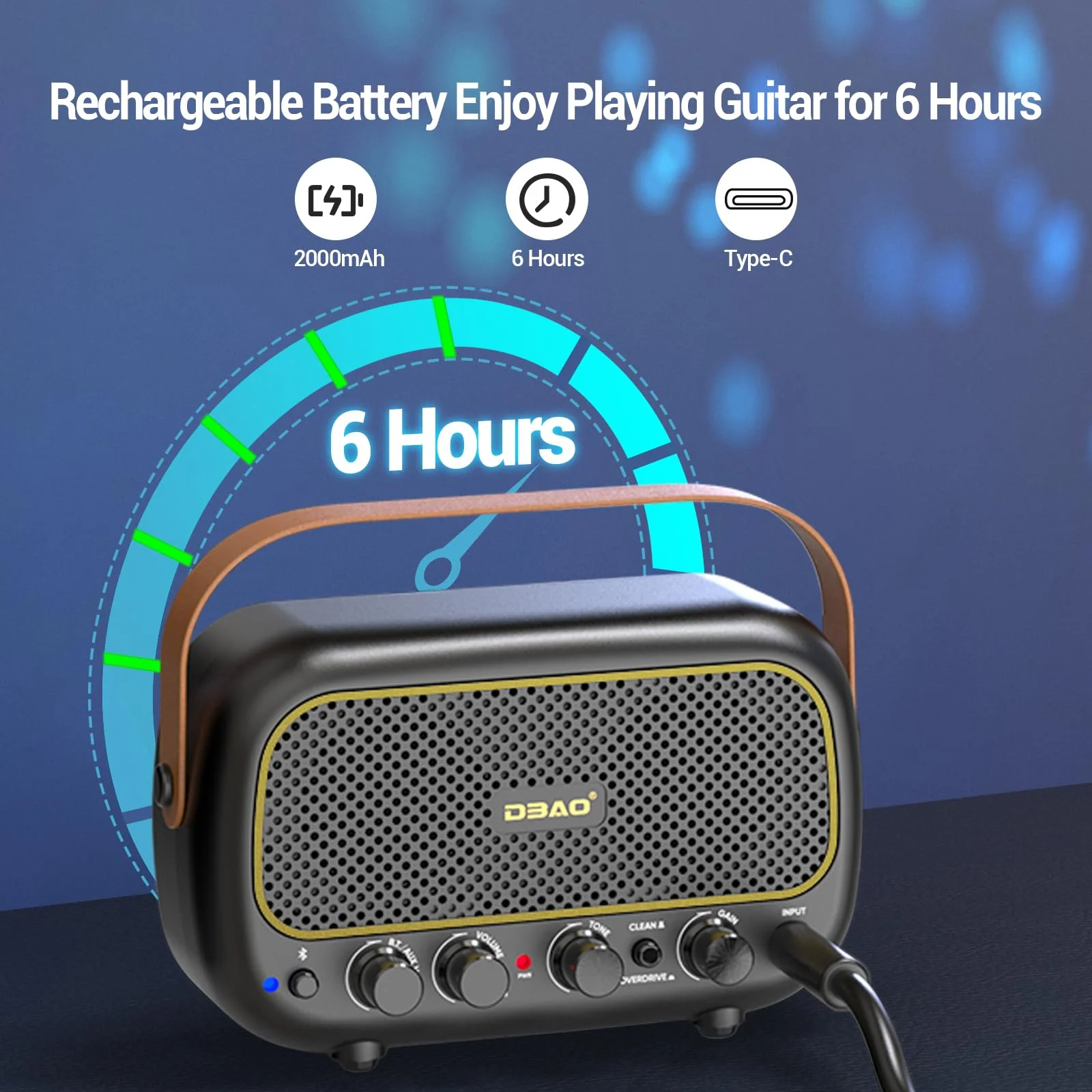 Mini Guitar Amplifier for Electric Guitars 5W Two Speakers Rechargeable Portable Small Amplifier with Clean Overdrive Effects and Bluetooth - Image 5
