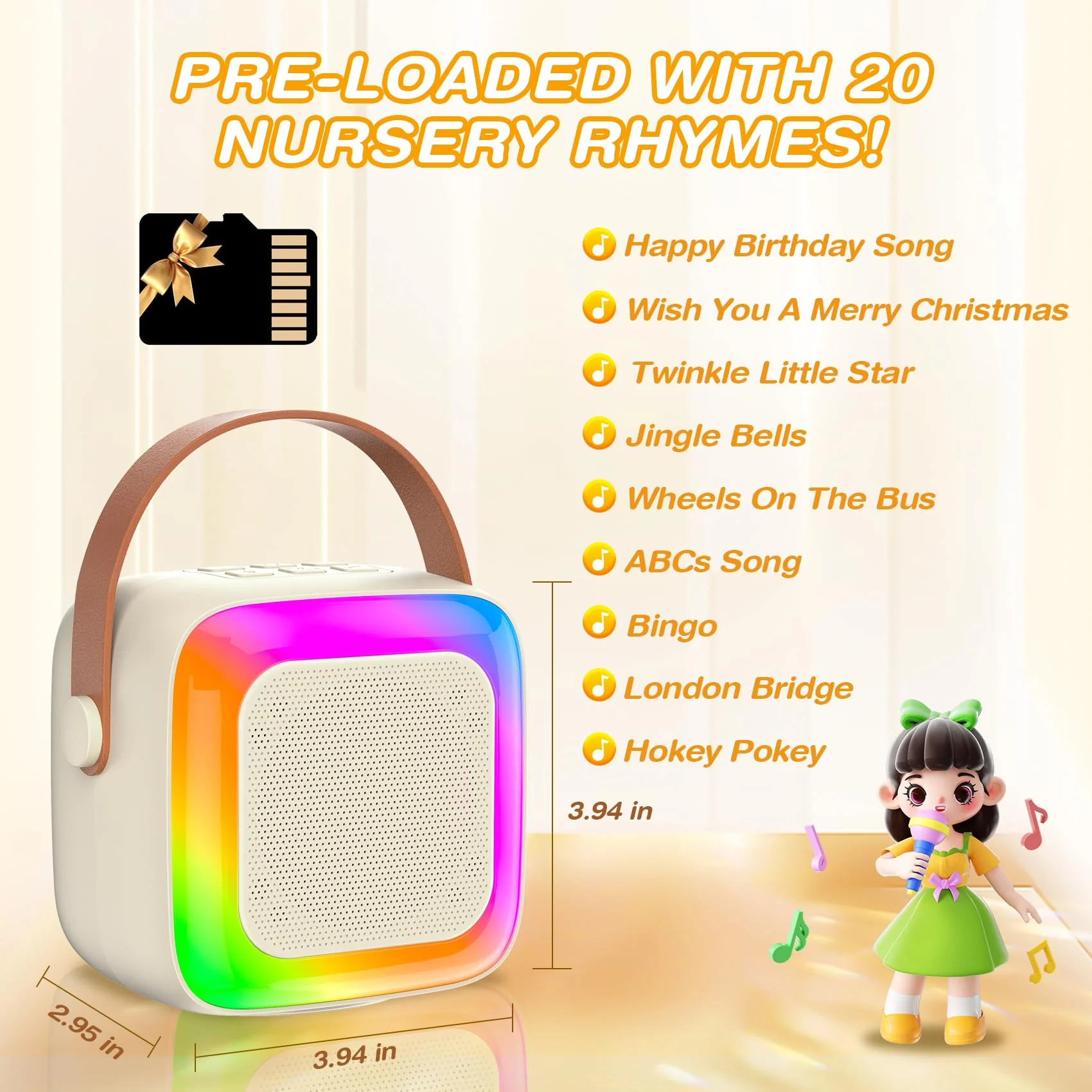 Mini Karaoke Machine for Kids Adults,Portable Bluetooth Karaoke Speaker with 2 Wireless Microphone and LED Lights,Toys for Party,Home KTV,Birthday for Girls 4, 5, 6, 7, 8,12+ Toddler Teens(Beige) Beige - Image 2