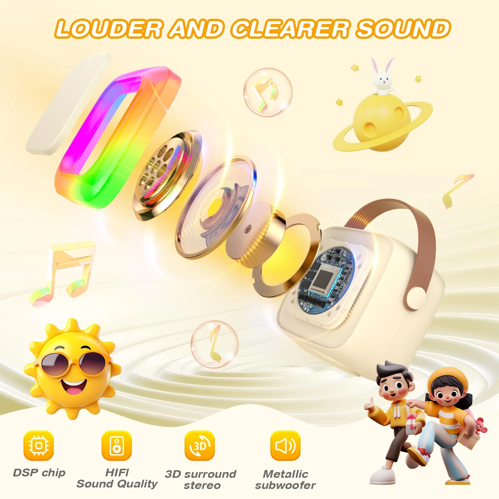 Mini Karaoke Machine for Kids Adults,Portable Bluetooth Karaoke Speaker with 2 Wireless Microphone and LED Lights,Toys for Party,Home KTV,Birthday for Girls 4, 5, 6, 7, 8,12+ Toddler Teens(Beige) Beige - Image 4