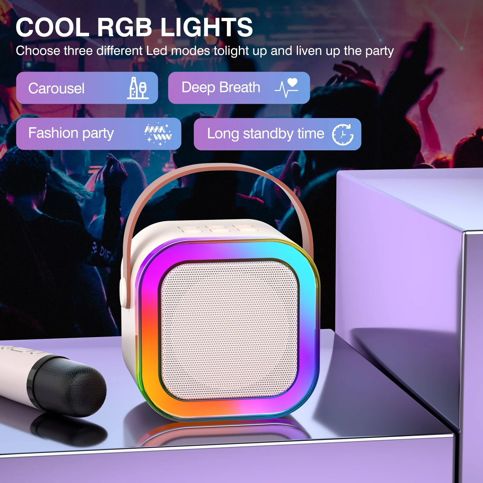 Mini Karaoke Machine for Kids Adults, Portable Bluetooth Karaoke Speaker with 2 Wireless Mics and LED Color Lights, Home Birthday Party for Girls/Boys Ages 3, 4, 5, 6, 7, 8, 9, 10,11, 12+ Year Old - Image 6