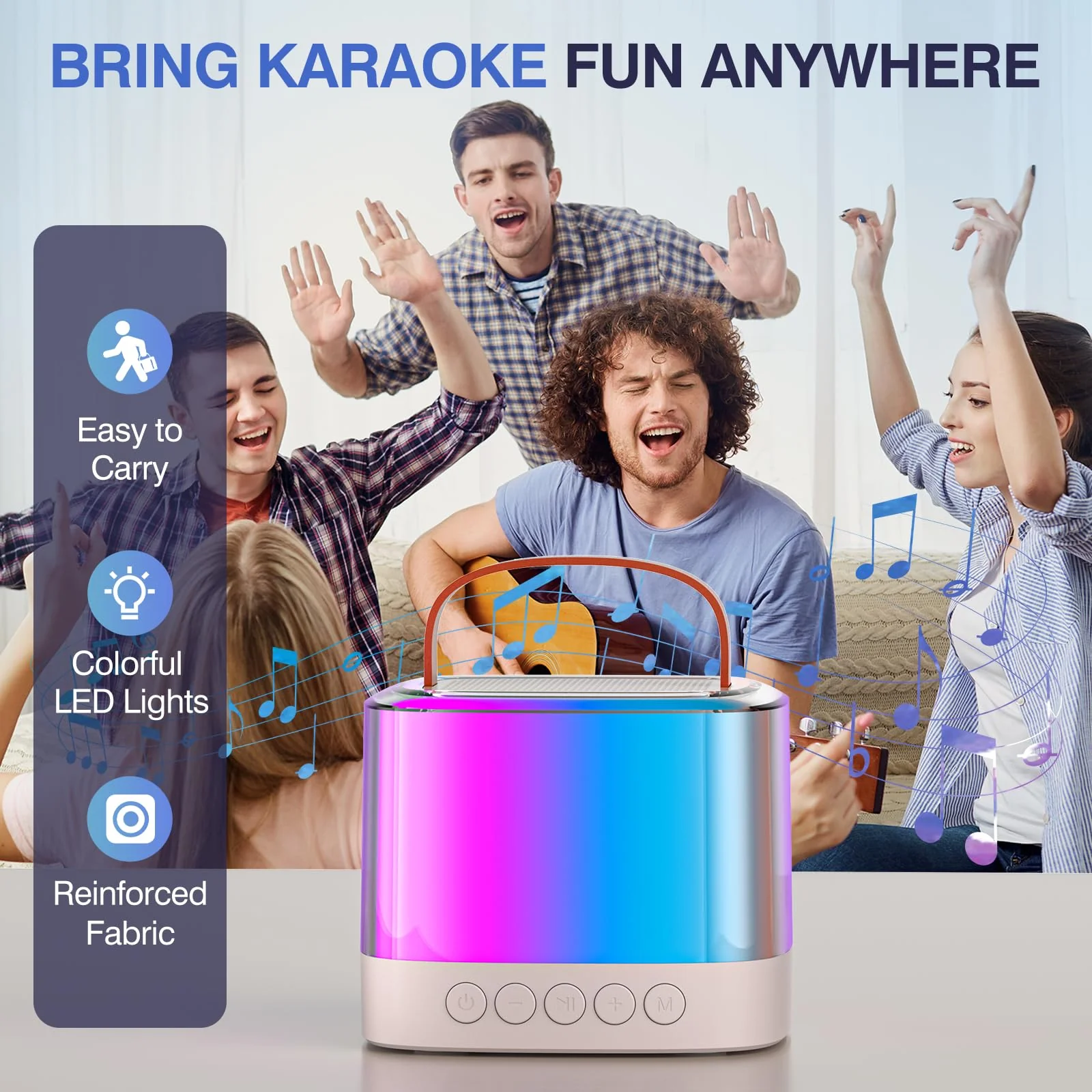 Mini Karaoke Machine for Kids Adults, Portable Bluetooth Karaoke Speaker with 2 Wireless Mics and LED Color Lights, Inside The Car, Party, Home KTV, Birthday for Girls/Boys Ages 3-12+, Beige - Image 2