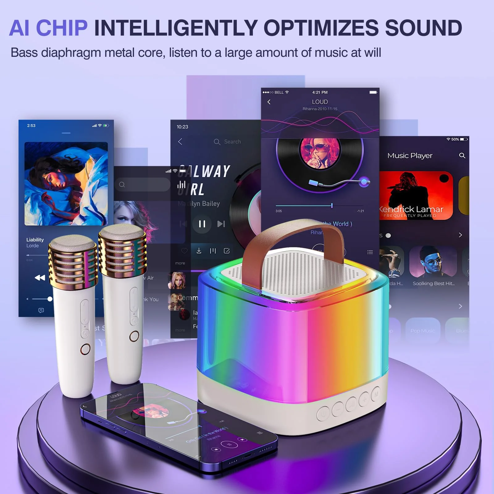 Mini Karaoke Machine for Kids Adults, Portable Bluetooth Karaoke Speaker with 2 Wireless Mics and LED Color Lights, Inside The Car, Party, Home KTV, Birthday for Girls/Boys Ages 3-12+, Beige - Image 6