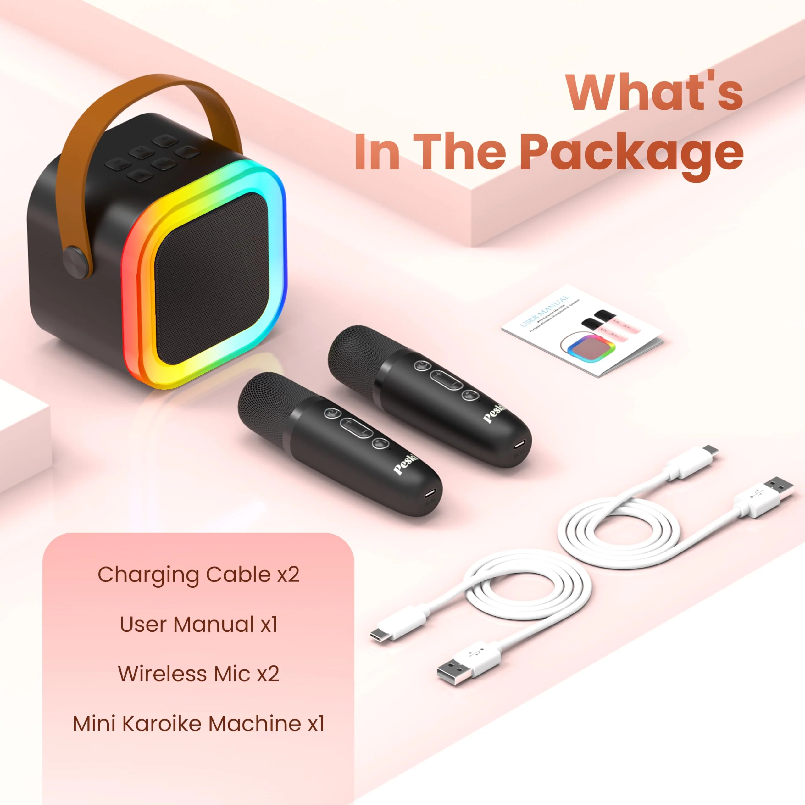 Mini Karaoke Machine for Kids Adults, Portable Bluetooth Speaker with 2 Wireless Karaoke Microphones,2025 TOP Birthday Gifts Toys for Boys 3,4, 5, 6, 7, 8+Years Old Toddler Karaoke Player Black - Image 8