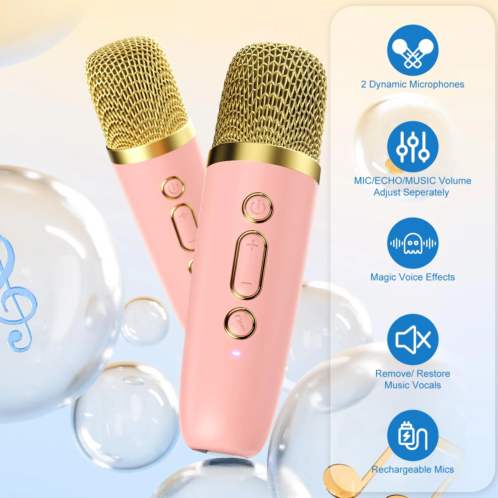 Mini Karaoke Machine for Kids Adults, Portable Bluetooth Speaker with 2 Wireless Microphones, Karaoke Toys for Family Party, Birthday Gifts for Girls Ages 4, 5, 6, 7, 8, 9, 10, 12+ (Pink, 2 Mics) Pink - Image 5
