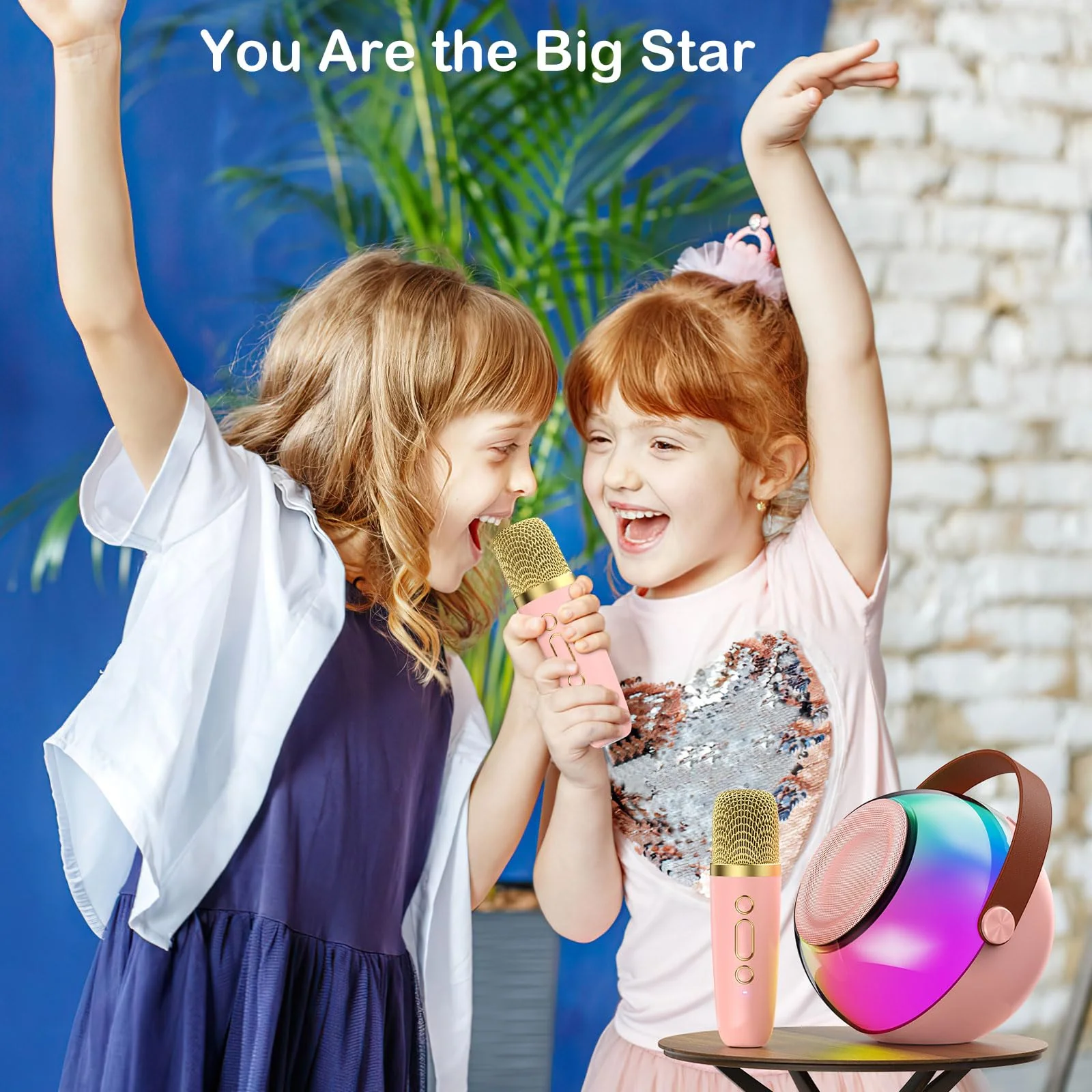 Mini Karaoke Machine for Kids Adults, Portable Bluetooth Speaker with 2 Wireless Microphones, Karaoke Toys for Family Party, Birthday Gifts for Girls Ages 4, 5, 6, 7, 8, 9, 10, 12+ (Pink, 2 Mics) Pink - Image 6