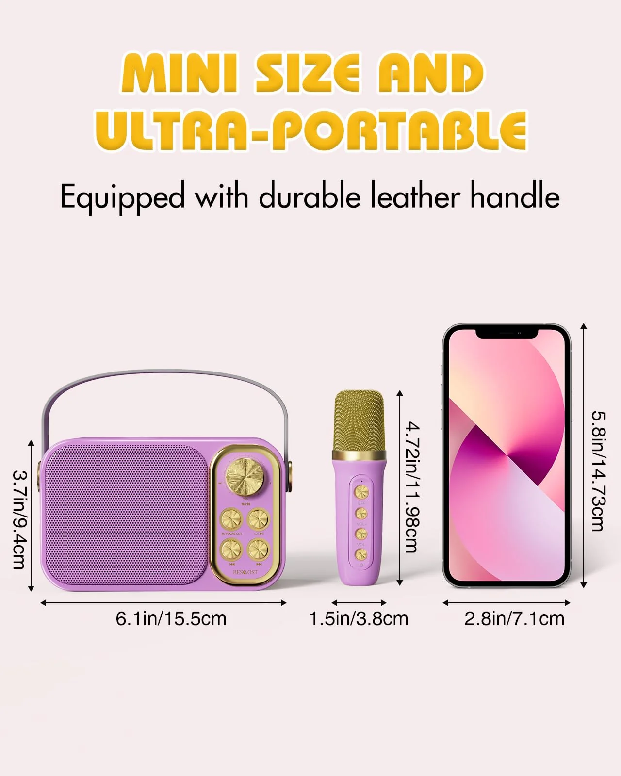 Mini Karaoke Machine for Kids Adults, Portable Bluetooth Speaker with 2 Wireless Microphones, Kids Karaoke Machine for Girls Boys, Toys Birthday Gifts for 3-12+ Years Old Toddler (Purple) purple - Image 2