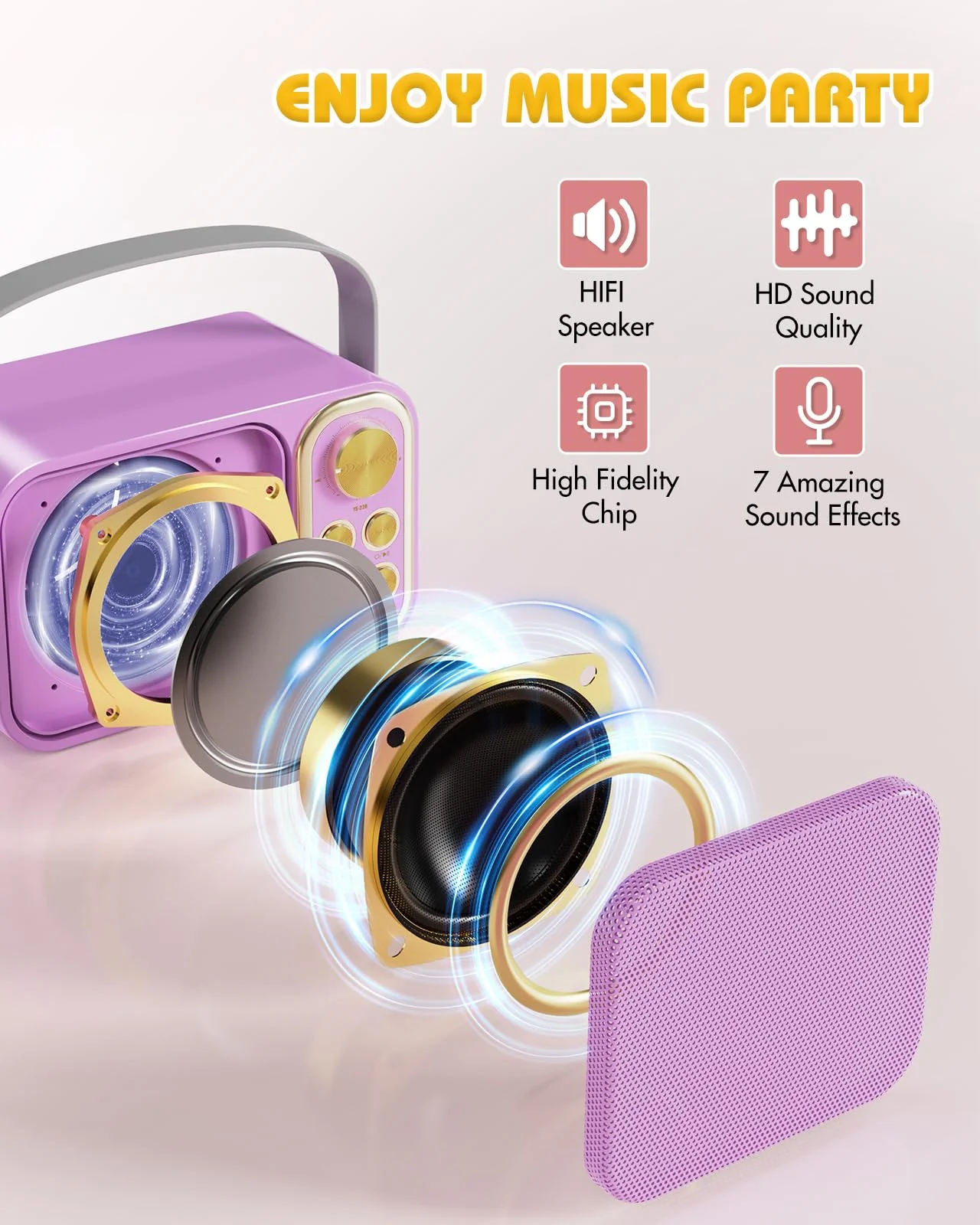 Mini Karaoke Machine for Kids Adults, Portable Bluetooth Speaker with 2 Wireless Microphones, Kids Karaoke Machine for Girls Boys, Toys Birthday Gifts for 3-12+ Years Old Toddler (Purple) purple - Image 3
