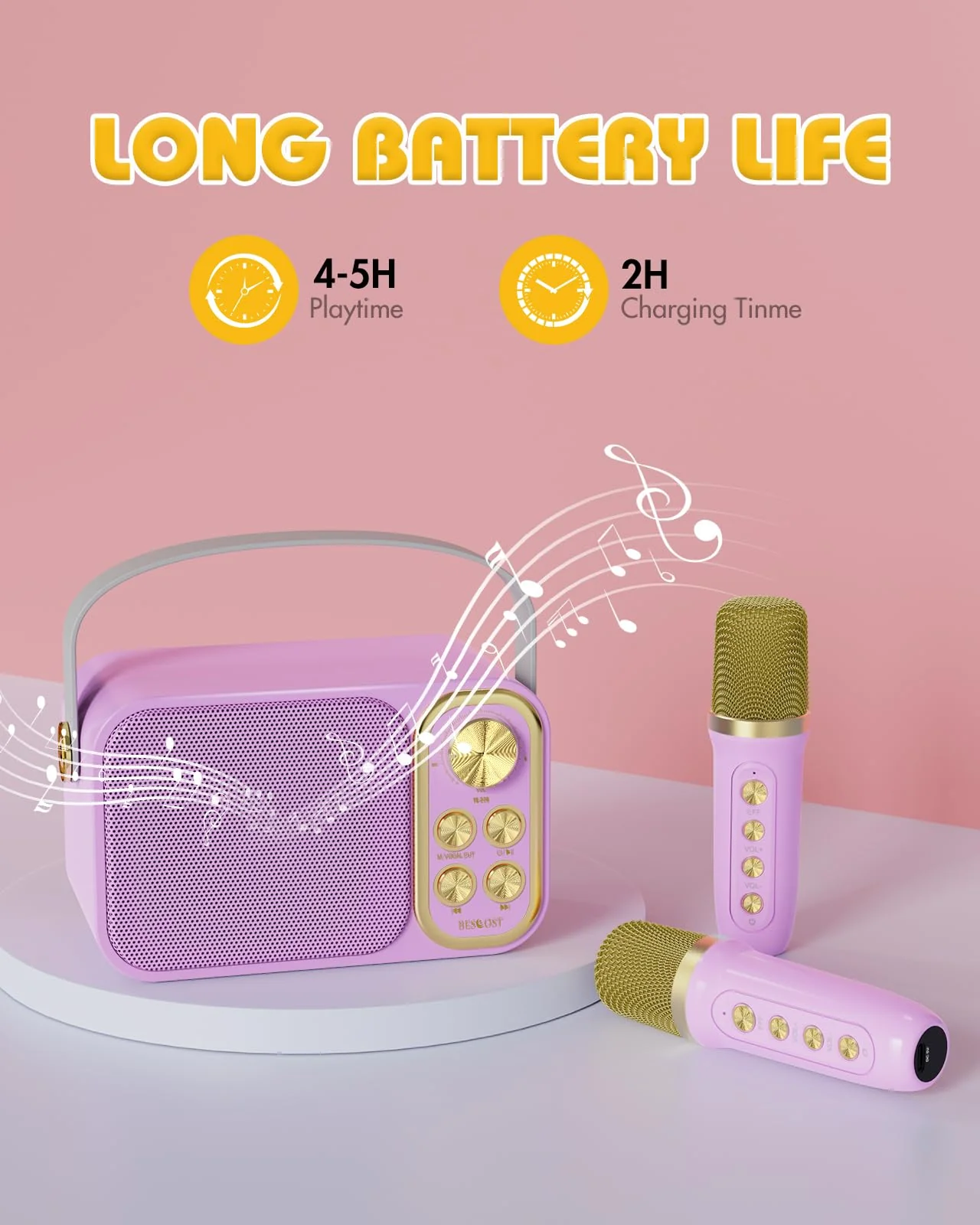 Mini Karaoke Machine for Kids Adults, Portable Bluetooth Speaker with 2 Wireless Microphones, Kids Karaoke Machine for Girls Boys, Toys Birthday Gifts for 3-12+ Years Old Toddler (Purple) purple - Image 4