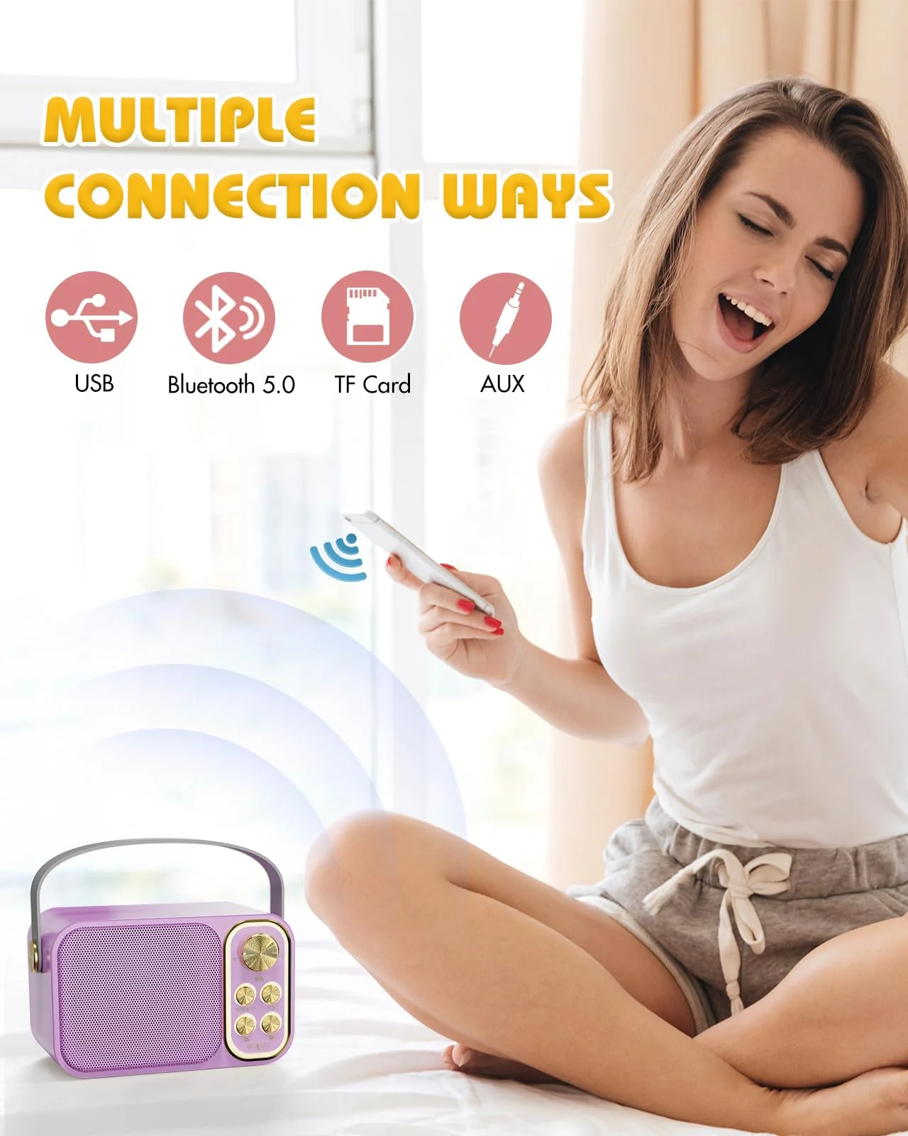 Mini Karaoke Machine for Kids Adults, Portable Bluetooth Speaker with 2 Wireless Microphones, Kids Karaoke Machine for Girls Boys, Toys Birthday Gifts for 3-12+ Years Old Toddler (Purple) purple - Image 5