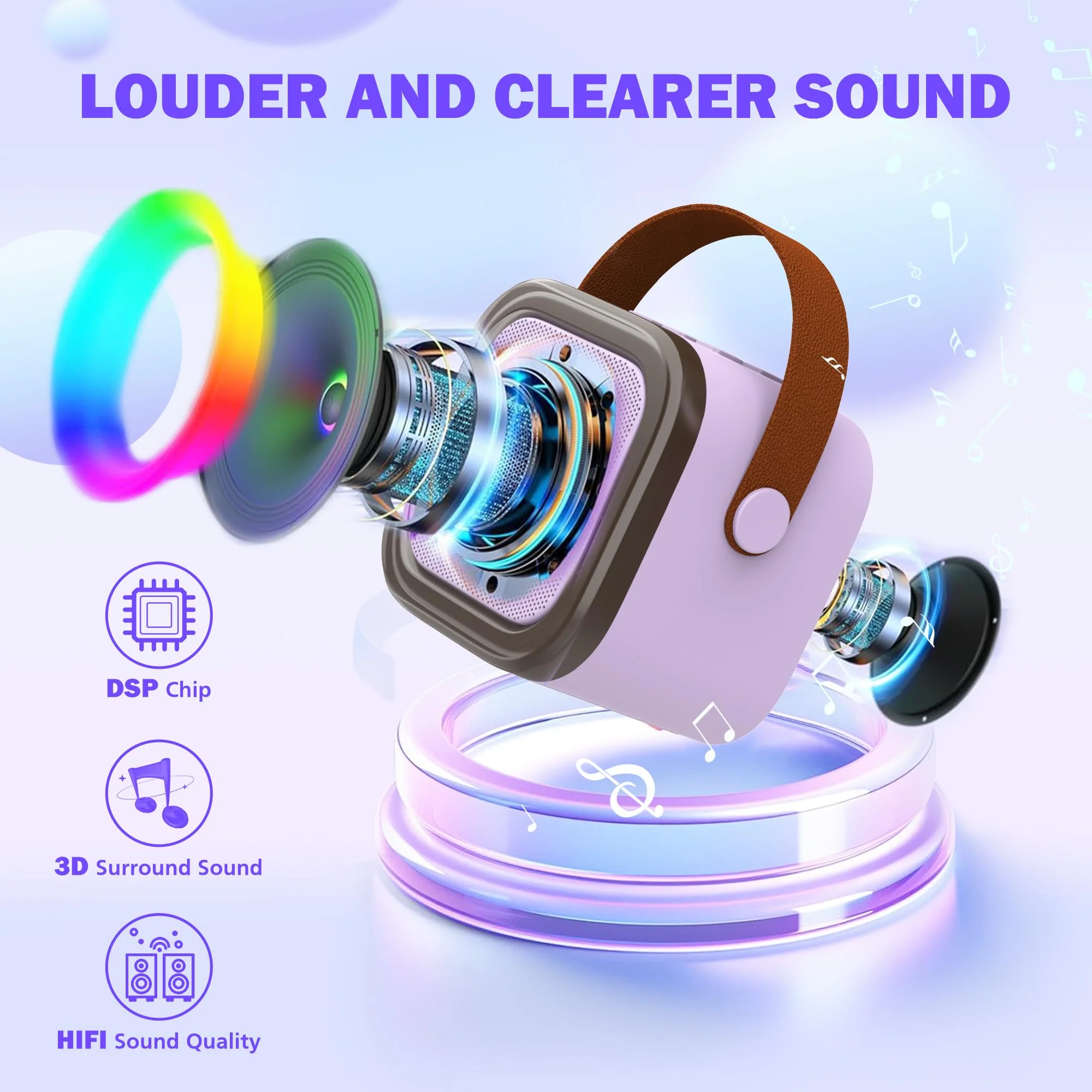 Mini Karaoke Machine for Kids Adults, Portable Bluetooth Speaker with 2 Wireless Microphones,Toys Birthday Gifts for Girls Ages 4, 5, 6, 7, 8,9,10,11,12+ Family Home Party (Purple) Purple 2 Mics - Image 2