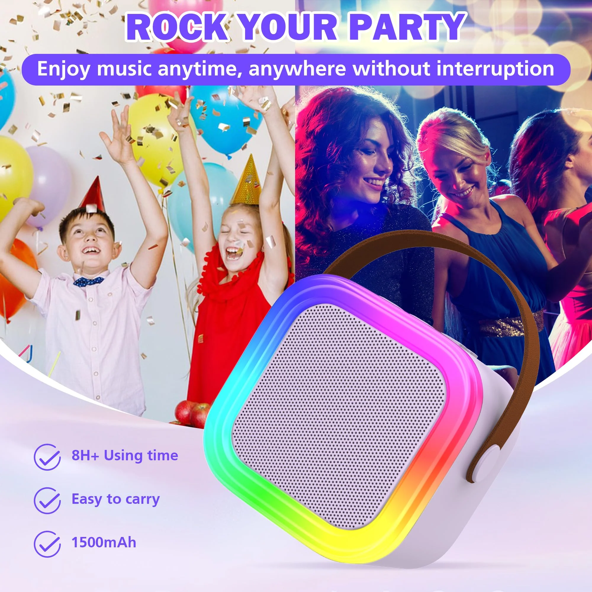 Mini Karaoke Machine for Kids Adults, Portable Bluetooth Speaker with 2 Wireless Microphones,Toys Birthday Gifts for Girls Ages 4, 5, 6, 7, 8,9,10,11,12+ Family Home Party (Purple) Purple 2 Mics - Image 5