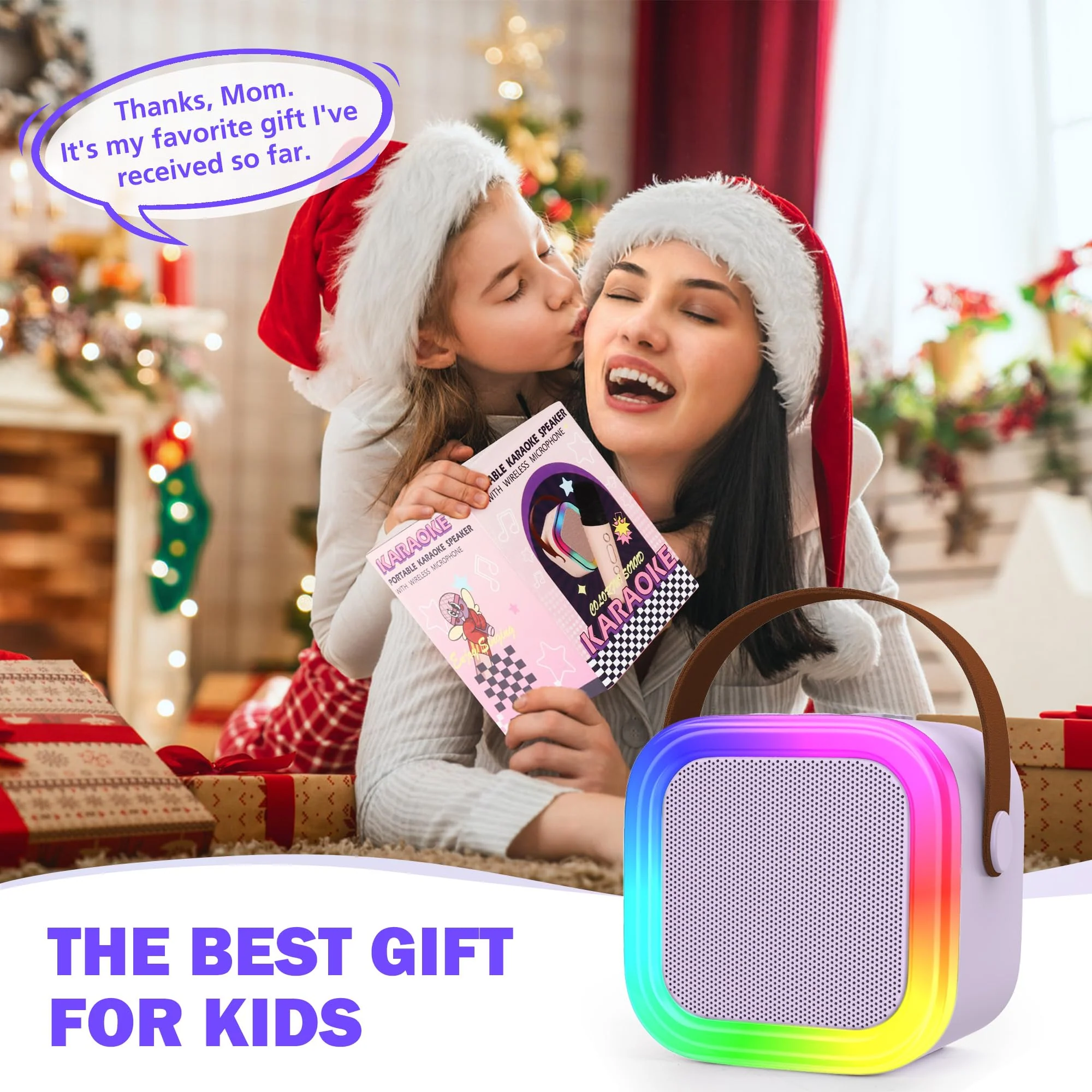 Mini Karaoke Machine for Kids Adults, Portable Bluetooth Speaker with 2 Wireless Microphones,Toys Birthday Gifts for Girls Ages 4, 5, 6, 7, 8,9,10,11,12+ Family Home Party (Purple) Purple 2 Mics - Image 6