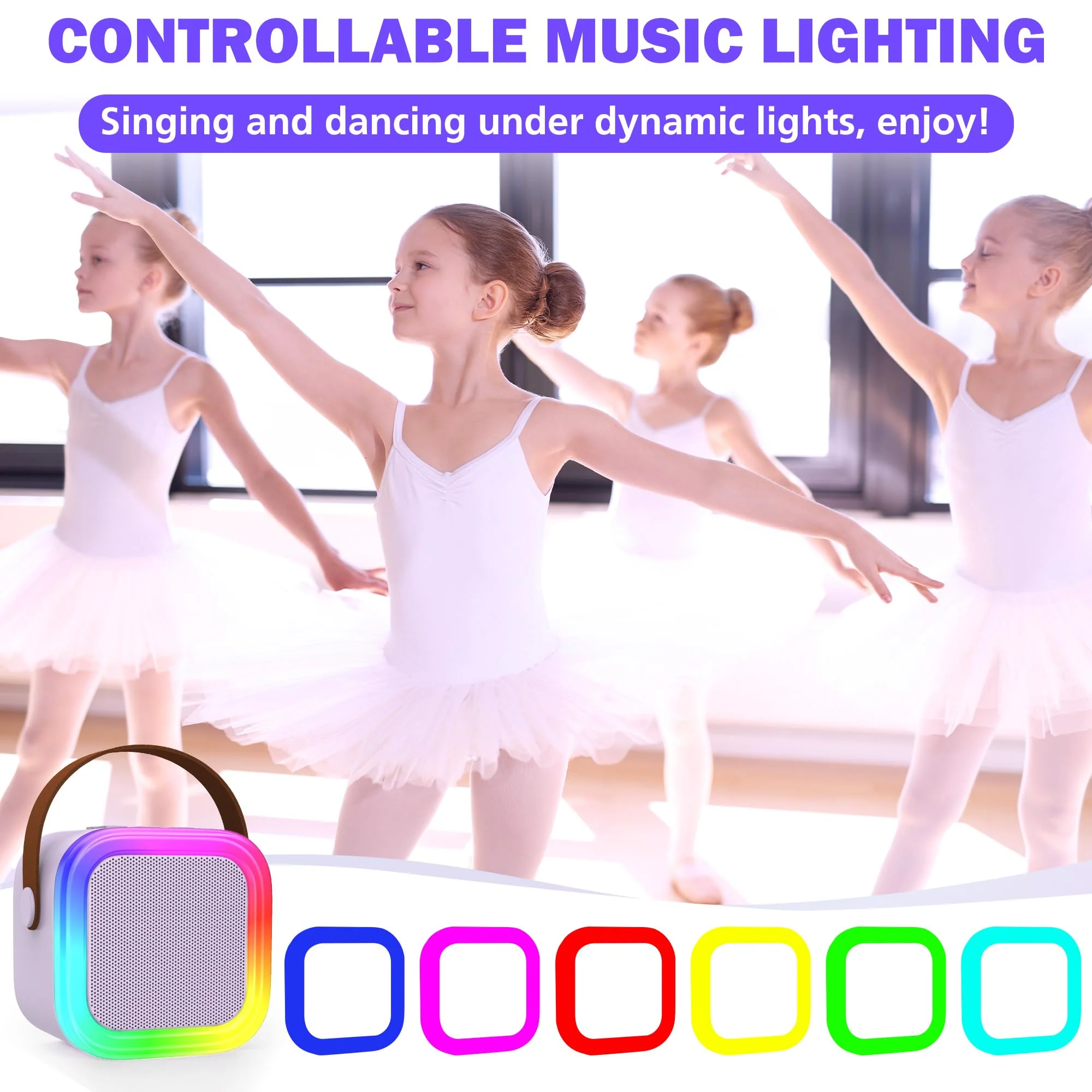 Mini Karaoke Machine for Kids Adults, Portable Bluetooth Speaker with 2 Wireless Microphones,Toys Birthday Gifts for Girls Ages 4, 5, 6, 7, 8,9,10,11,12+ Family Home Party (Purple) Purple 2 Mics - Image 7