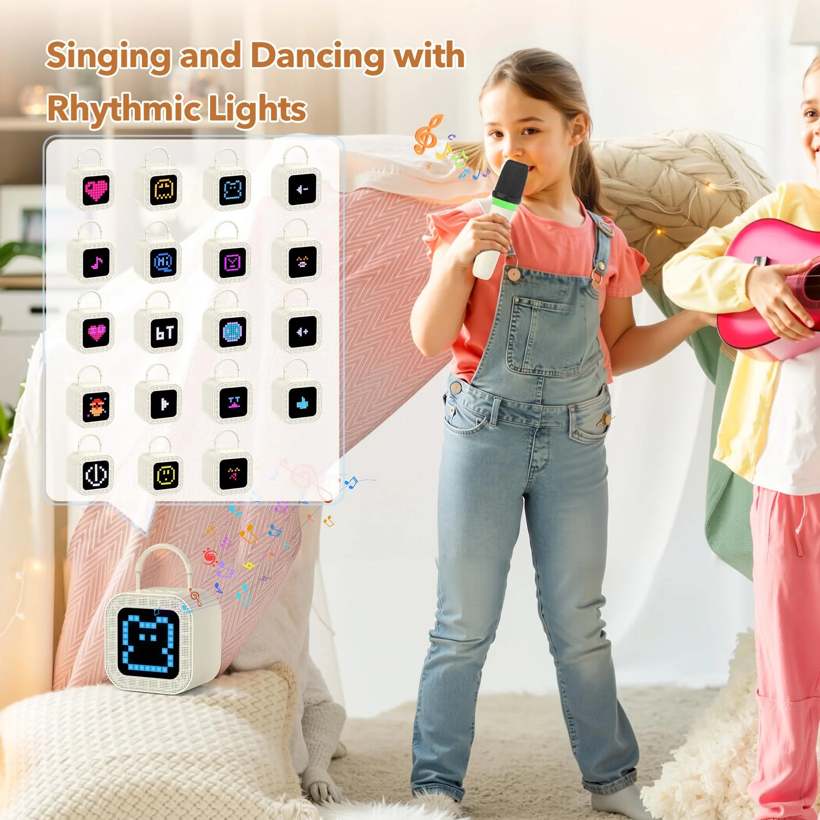 Mini Karaoke Machine for Kids Adults, with 2 Wireless Mic and Screen, Kids Gifts for Girls Ages 3,4,5,6,7,8,9,10,11,12+Year Old, Birthday Toy Gift for Girls Boys Party-Beige Beige - Image 4