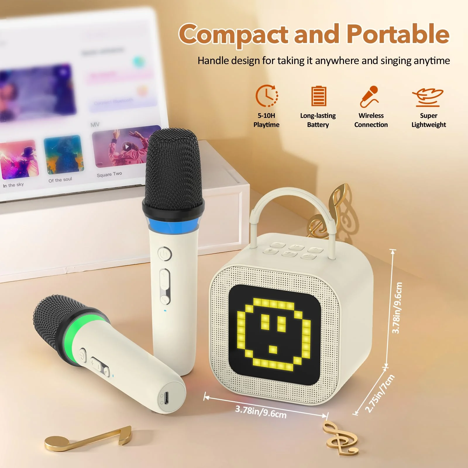 Mini Karaoke Machine for Kids Adults, with 2 Wireless Mic and Screen, Kids Gifts for Girls Ages 3,4,5,6,7,8,9,10,11,12+Year Old, Birthday Toy Gift for Girls Boys Party-Beige Beige - Image 5
