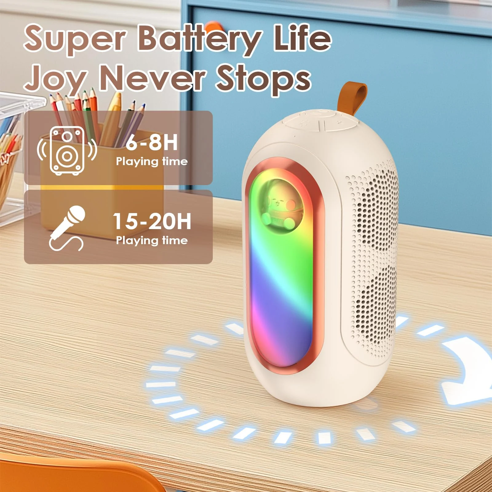 Mini Karaoke Machine for Kids & Adults with 2 Wireless Microphones Portable Karaoke Machine 2x5W Bluetooth Speaker Birthday Gift Toys Gifts for Kids Family Home Outdoor Party Cream - Image 5