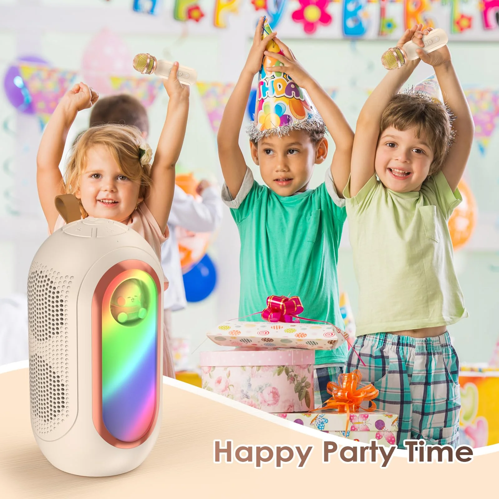 Mini Karaoke Machine for Kids & Adults with 2 Wireless Microphones Portable Karaoke Machine 2x5W Bluetooth Speaker Birthday Gift Toys Gifts for Kids Family Home Outdoor Party Cream - Image 6