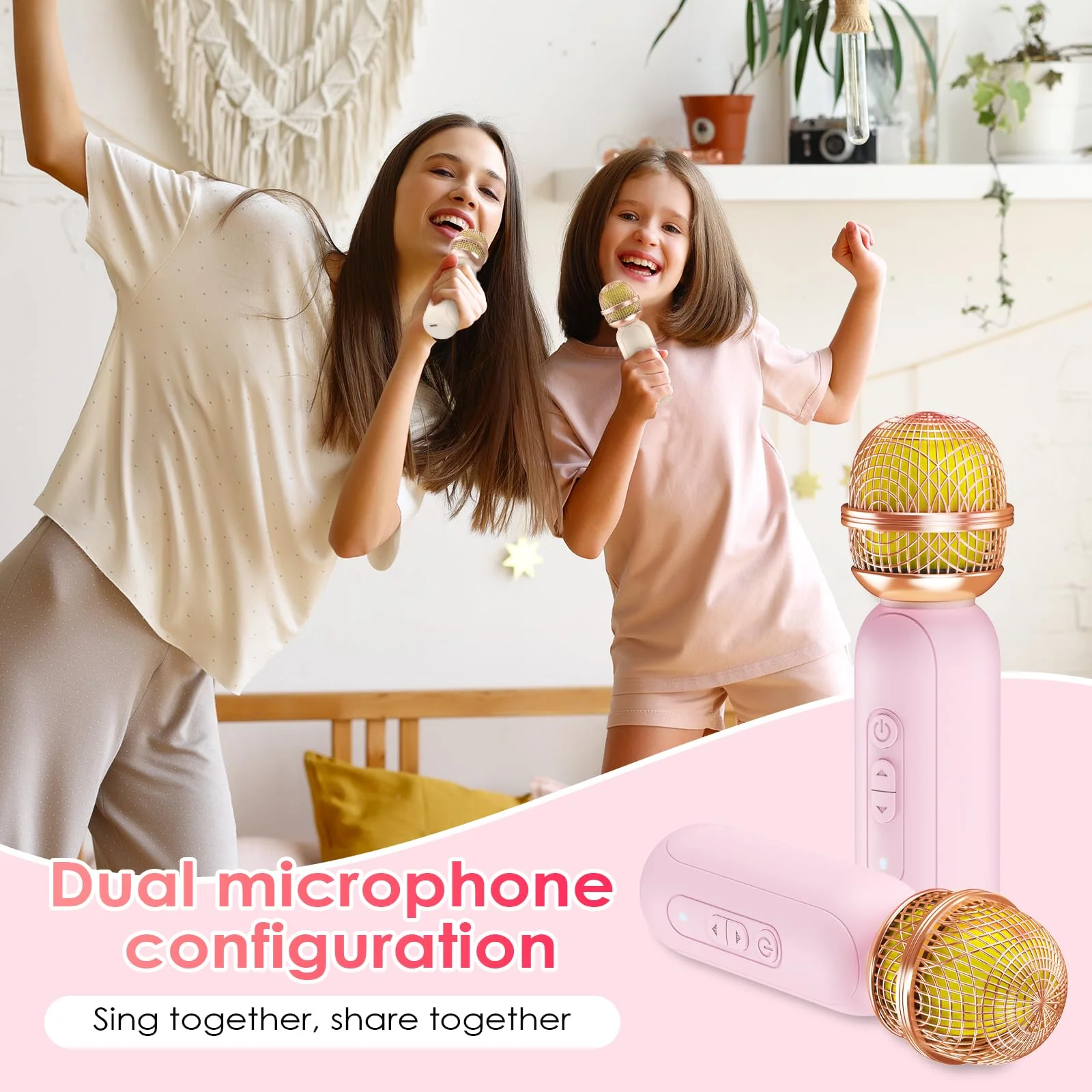 Mini Karaoke Machine for Kids & Adults with 2 Wireless Microphones Portable Karaoke Machine 2x5W Bluetooth Speaker Birthday Gift Toys Gifts for Kids Family Home Outdoor Party Pink - Image 4