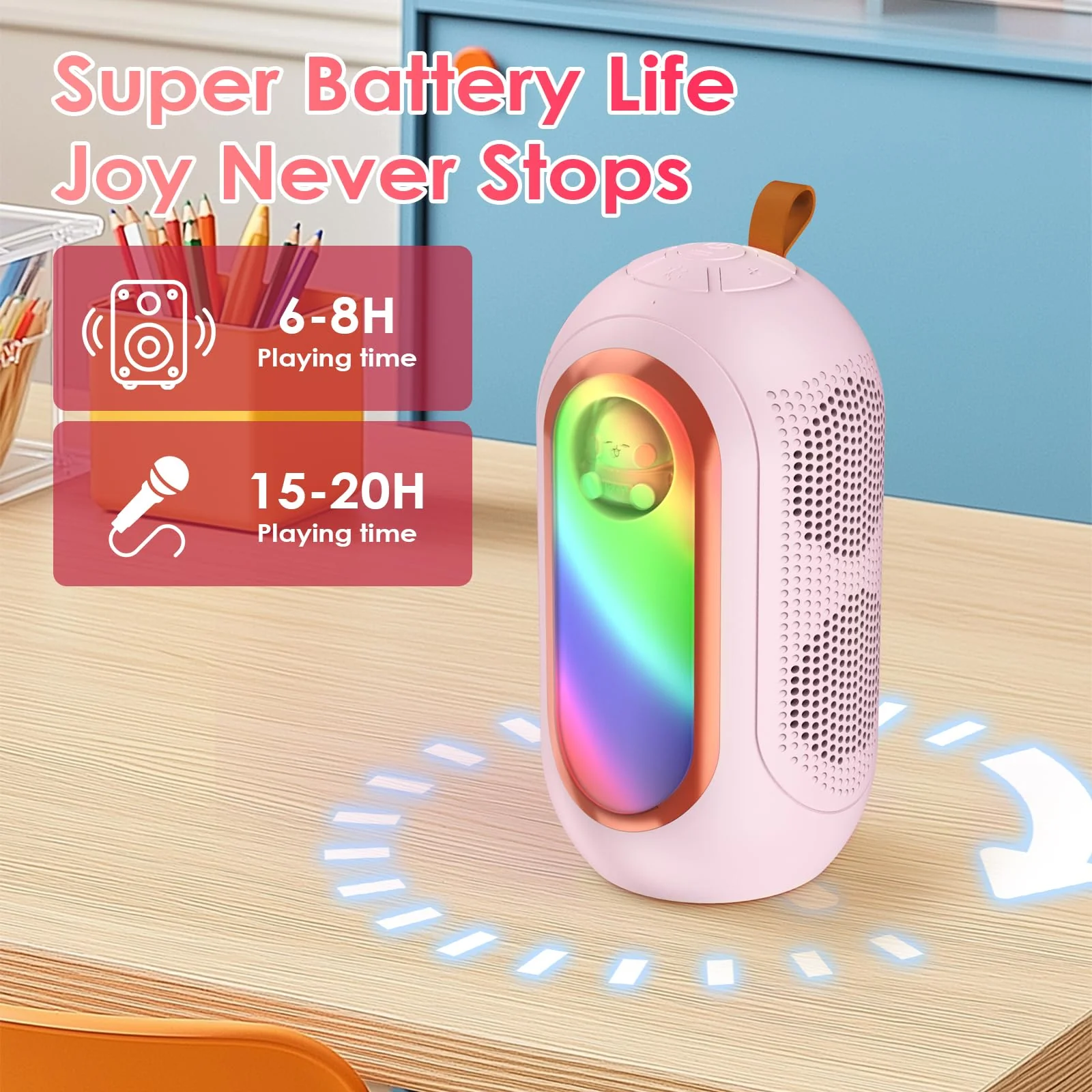 Mini Karaoke Machine for Kids & Adults with 2 Wireless Microphones Portable Karaoke Machine 2x5W Bluetooth Speaker Birthday Gift Toys Gifts for Kids Family Home Outdoor Party Pink - Image 6