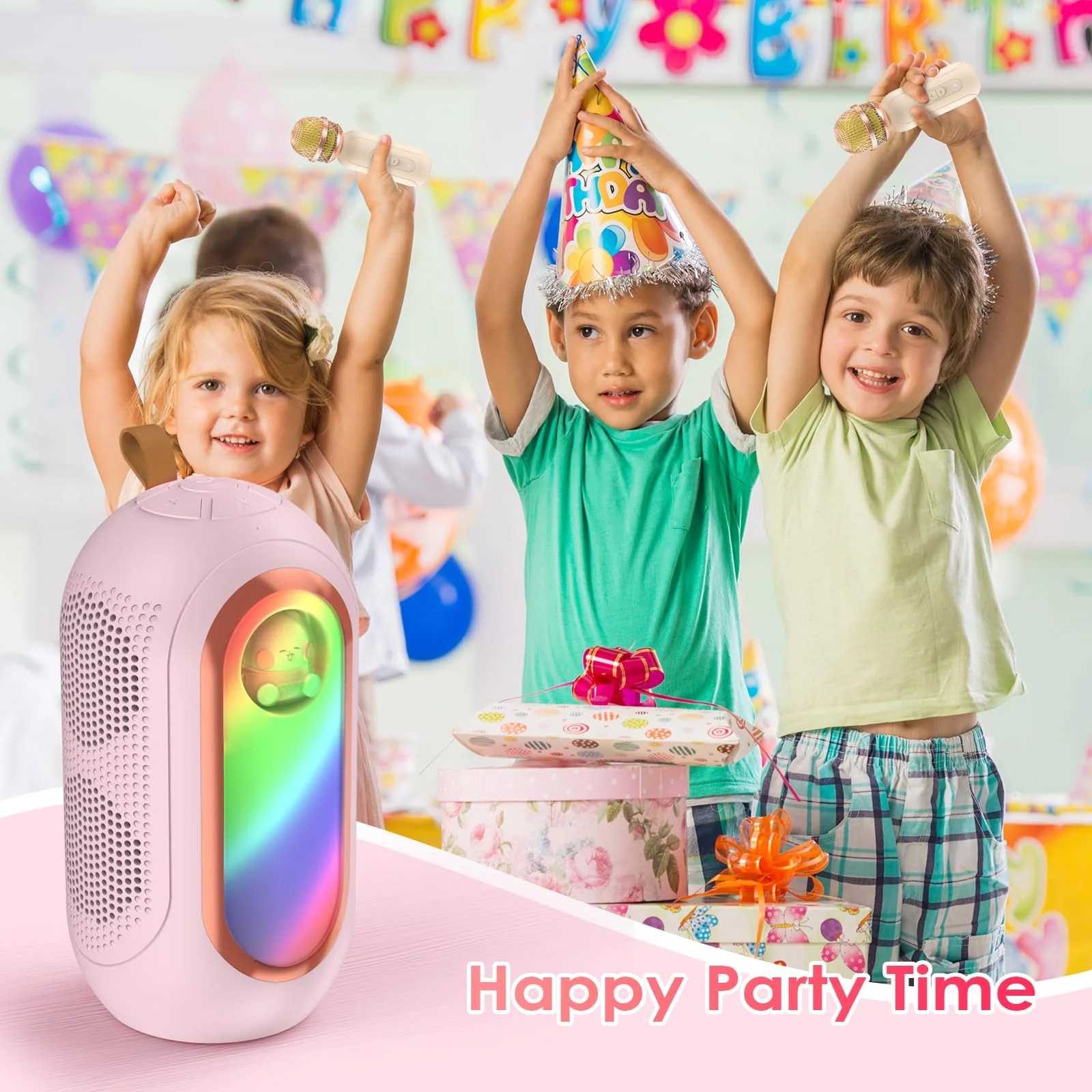Mini Karaoke Machine for Kids & Adults with 2 Wireless Microphones Portable Karaoke Machine 2x5W Bluetooth Speaker Birthday Gift Toys Gifts for Kids Family Home Outdoor Party Pink - Image 7