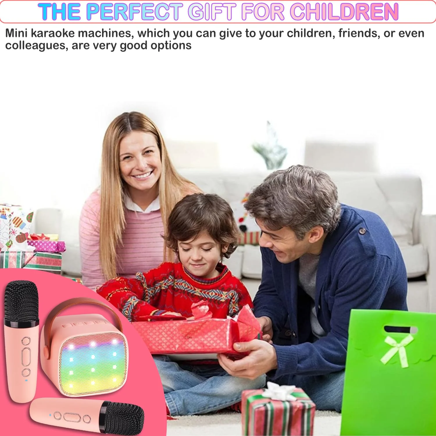 Mini Karaoke Machine for Kids Age 4-12, Bluetooth Speaker with 2 Wireless Microphone & LED Lights, Christmas Birthday Gifts for Girls Boys Kids Adults K1-2MIC-PINK - Image 7