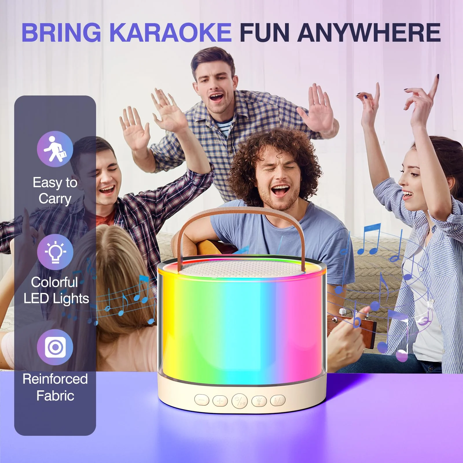Mini Karaoke Machine for Kids Portable Bluetooth 5.3 Speaker Led Lights with 2 Wireless Microphones Karaoke Gifts for Girls Boys Audlt Birthday Christmas Indoor Outdoor Home Party - Image 3