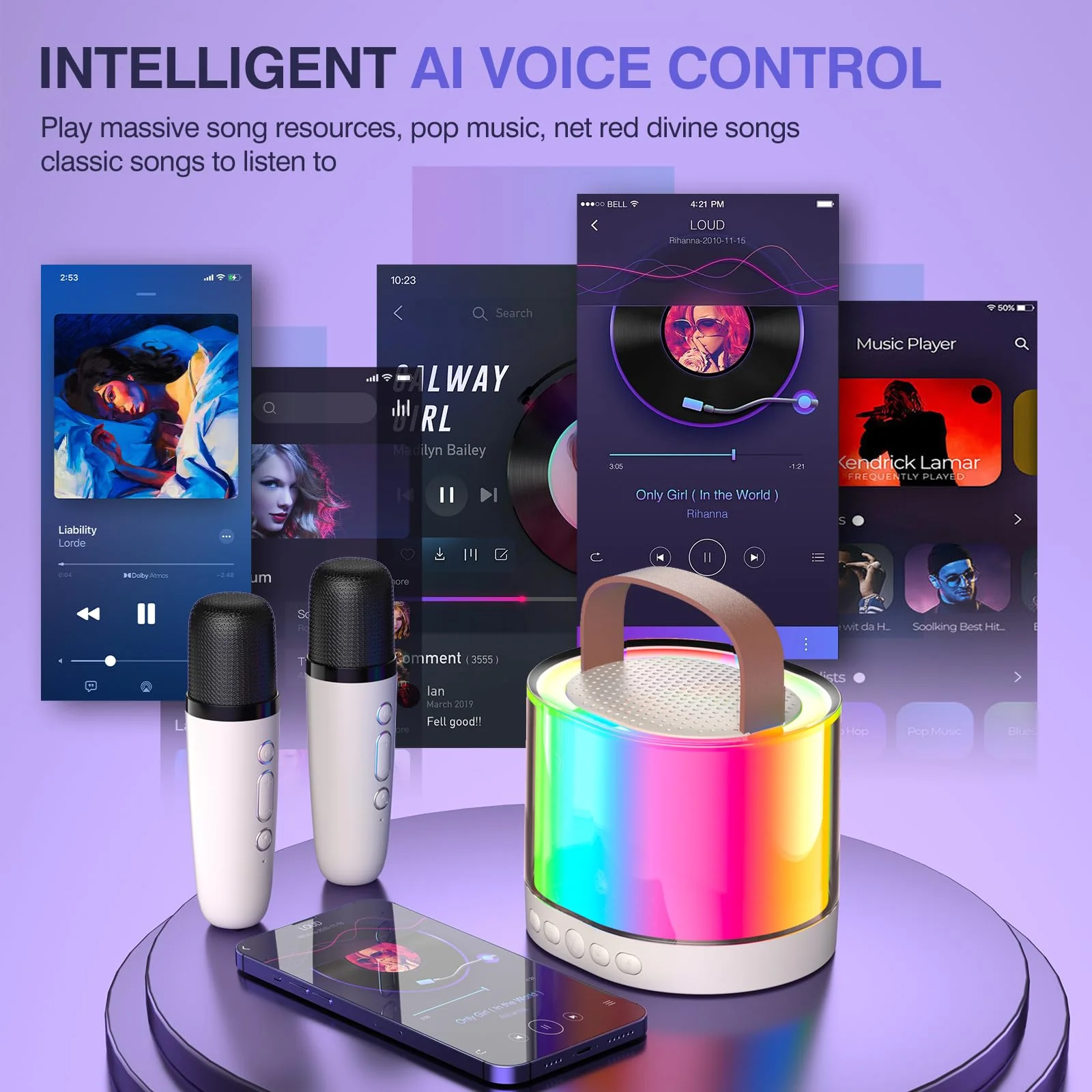Mini Karaoke Machine for Kids Portable Bluetooth 5.3 Speaker Led Lights with 2 Wireless Microphones Karaoke Gifts for Girls Boys Audlt Birthday Christmas Indoor Outdoor Home Party - Image 5