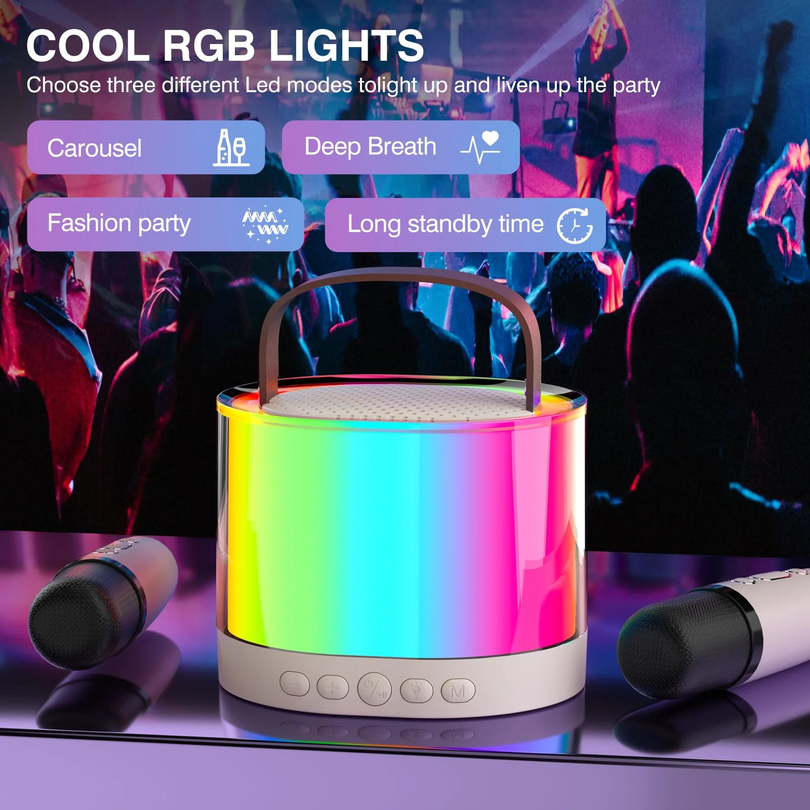 Mini Karaoke Machine for Kids Portable Bluetooth 5.3 Speaker Led Lights with 2 Wireless Microphones Karaoke Gifts for Girls Boys Audlt Birthday Christmas Indoor Outdoor Home Party - Image 6