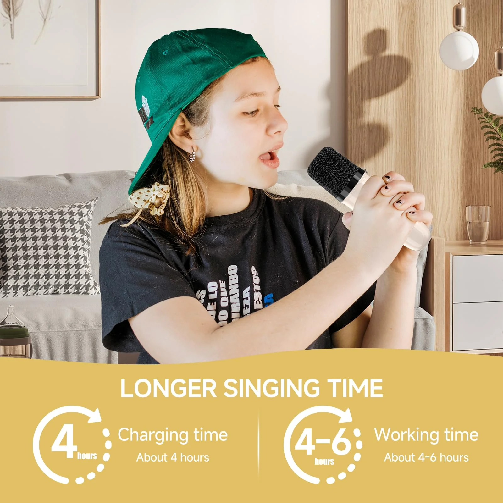 Mini Karaoke Machine for Kids,Portable Bluetooth Karaoke Machine with 2 Wireless Microphones, Kids Karaoke Machine for Birthday Home Party,Gift for Girls Boys（Beige） Beige - Image 6