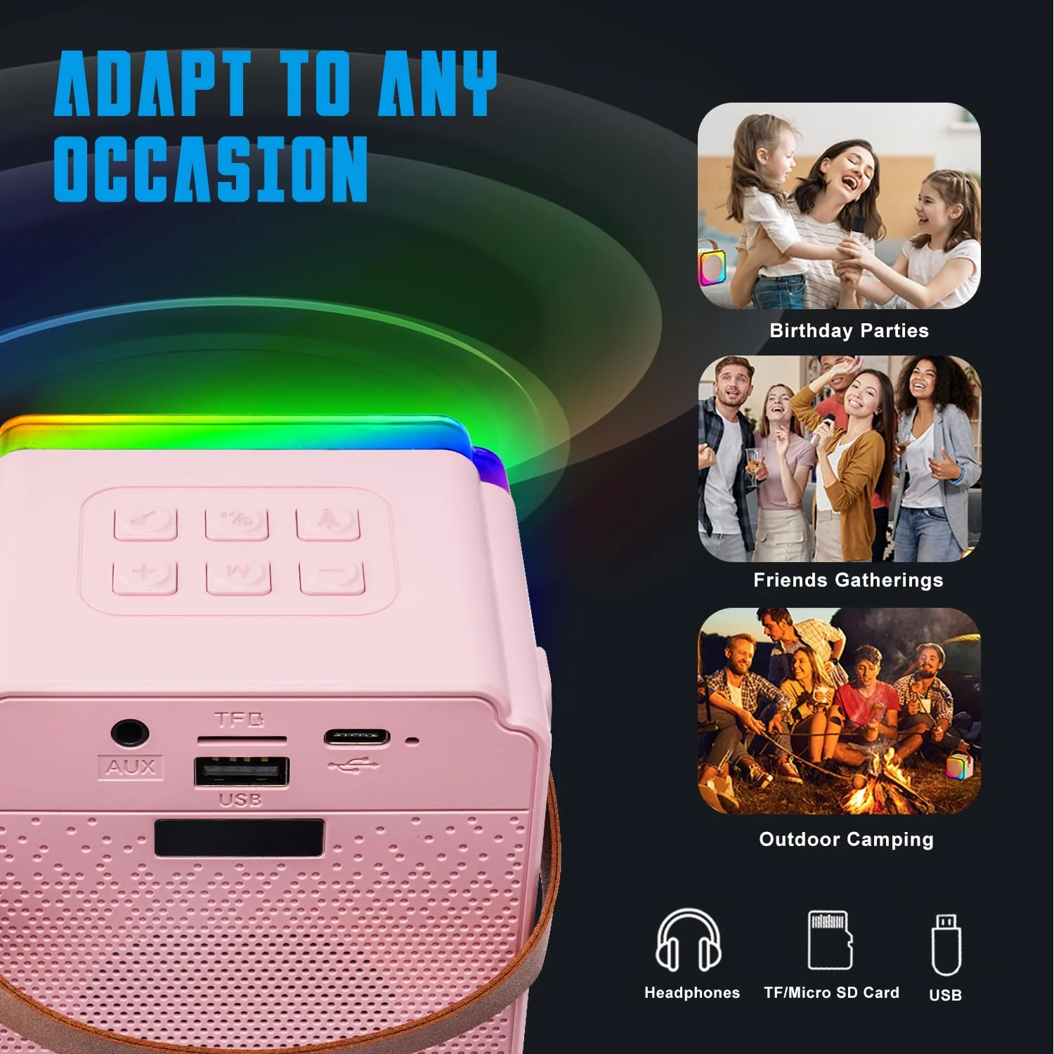 Mini Karaoke Machine for Kids with 2 Wireless Microphone for Kids, Kids Karaoke Machine for Girls Boys Kids Age 4-8-12, Kids Microphones for Singing, Toddler Karaoke Machine Girl(Pink) Pink - Image 4