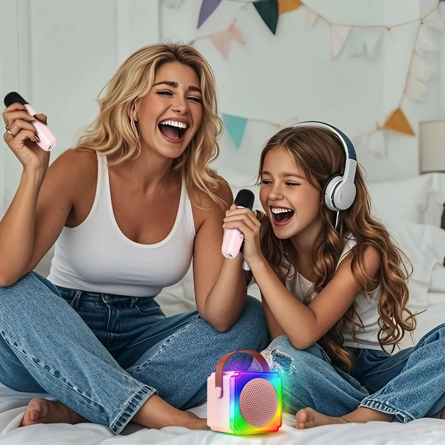 Mini Karaoke Machine for Kids with 2 Wireless Microphone for Kids, Kids Karaoke Machine for Girls Boys Kids Age 4-8-12, Kids Microphones for Singing, Toddler Karaoke Machine Girl(Pink) Pink - Image 7