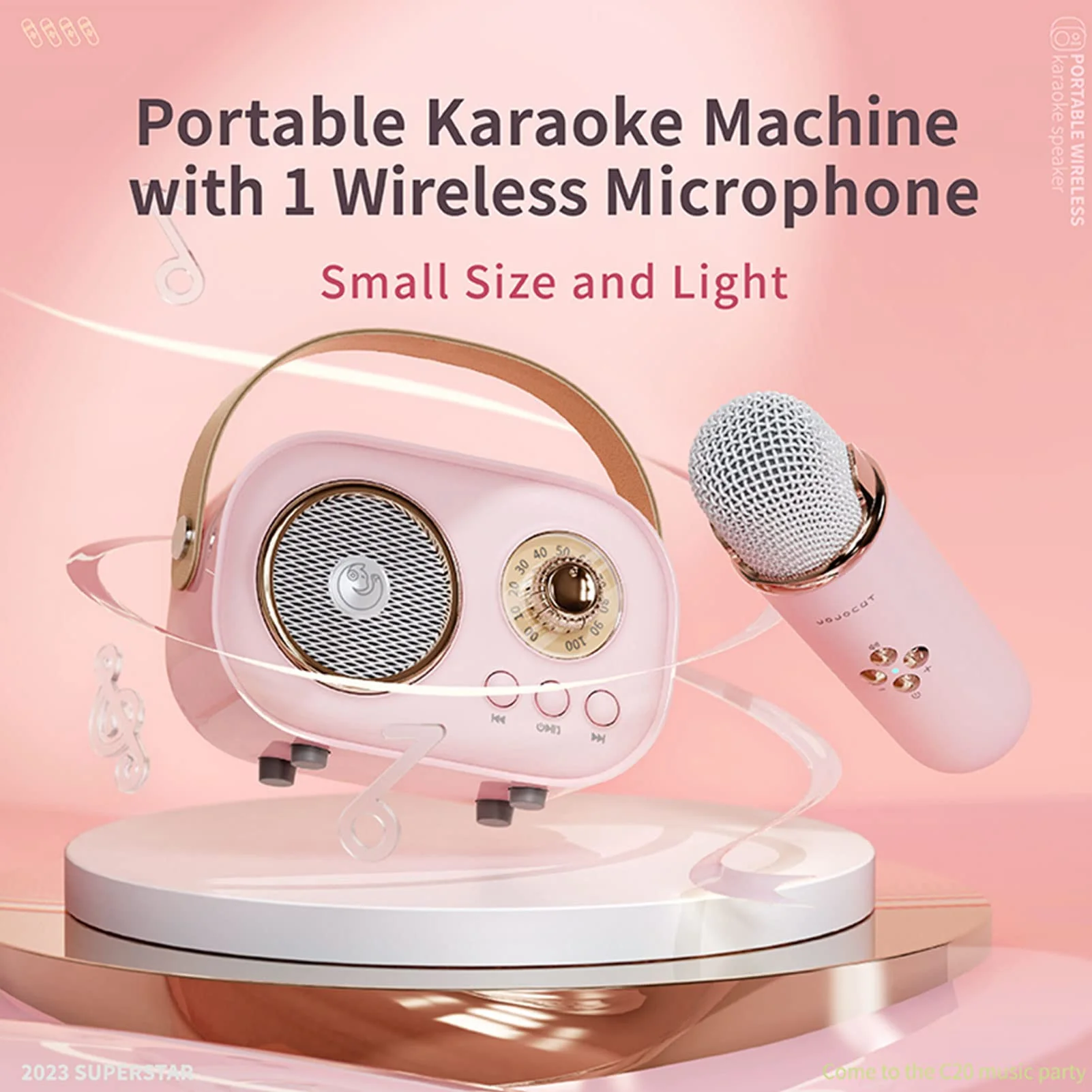 Mini Karaoke Machine,Karaoke Machine for Kids and Adults,Cute Karaoke with Microphone Set,Portable Bluetooth Speaker with Microphone,Retro Handheld Style for Family Party Meeting Singing (Pink) Pink - Image 8