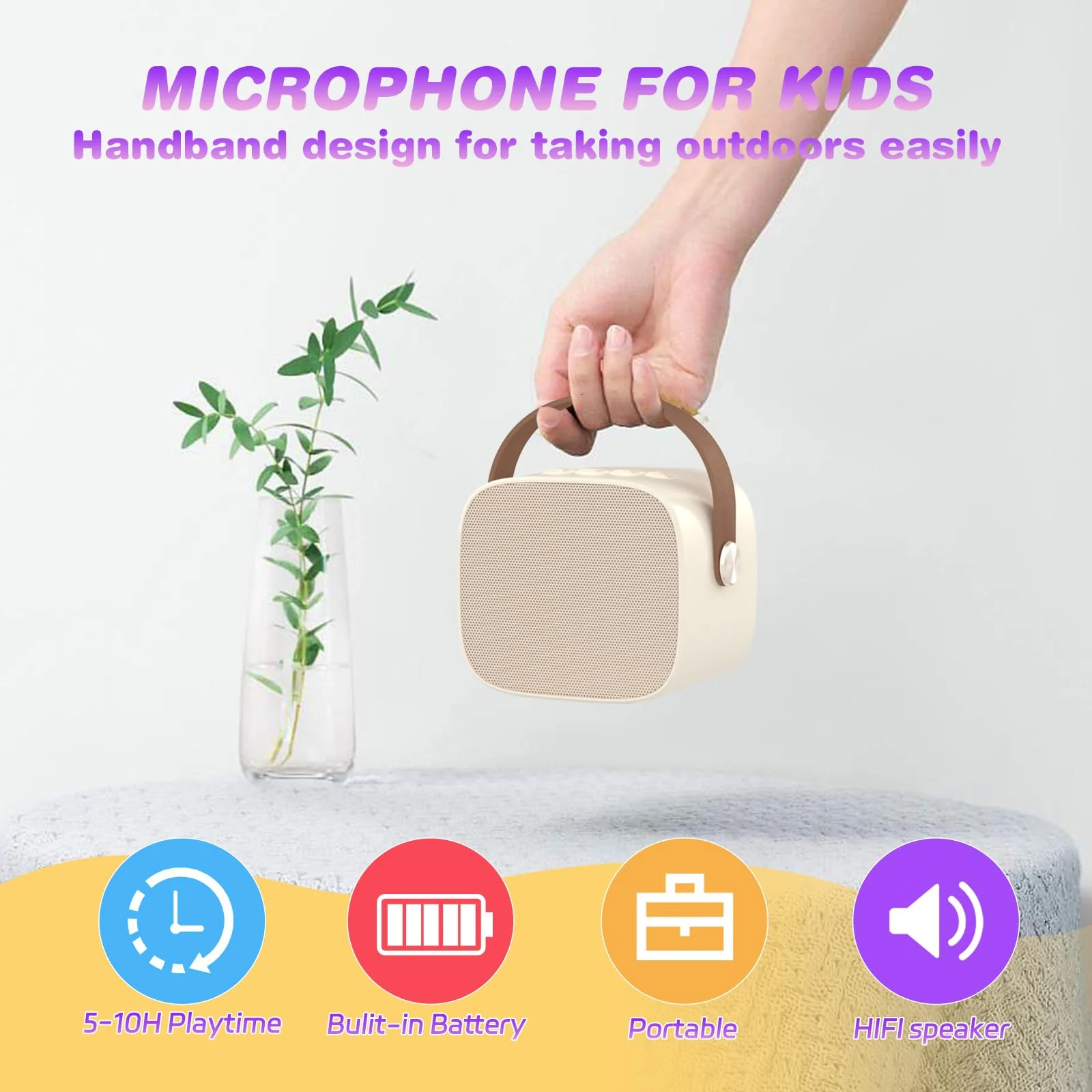 Mini Karaoke Machine Microphone,Fun Toys Christmas Birthday Gifts for Adult Kids/Toddler Boys Girls 3 4 5 6 7 8 9 10 11 12+,Portable Bluetooth Speaker with 2 Wireless Microphone Beige 2 Mics - Image 6