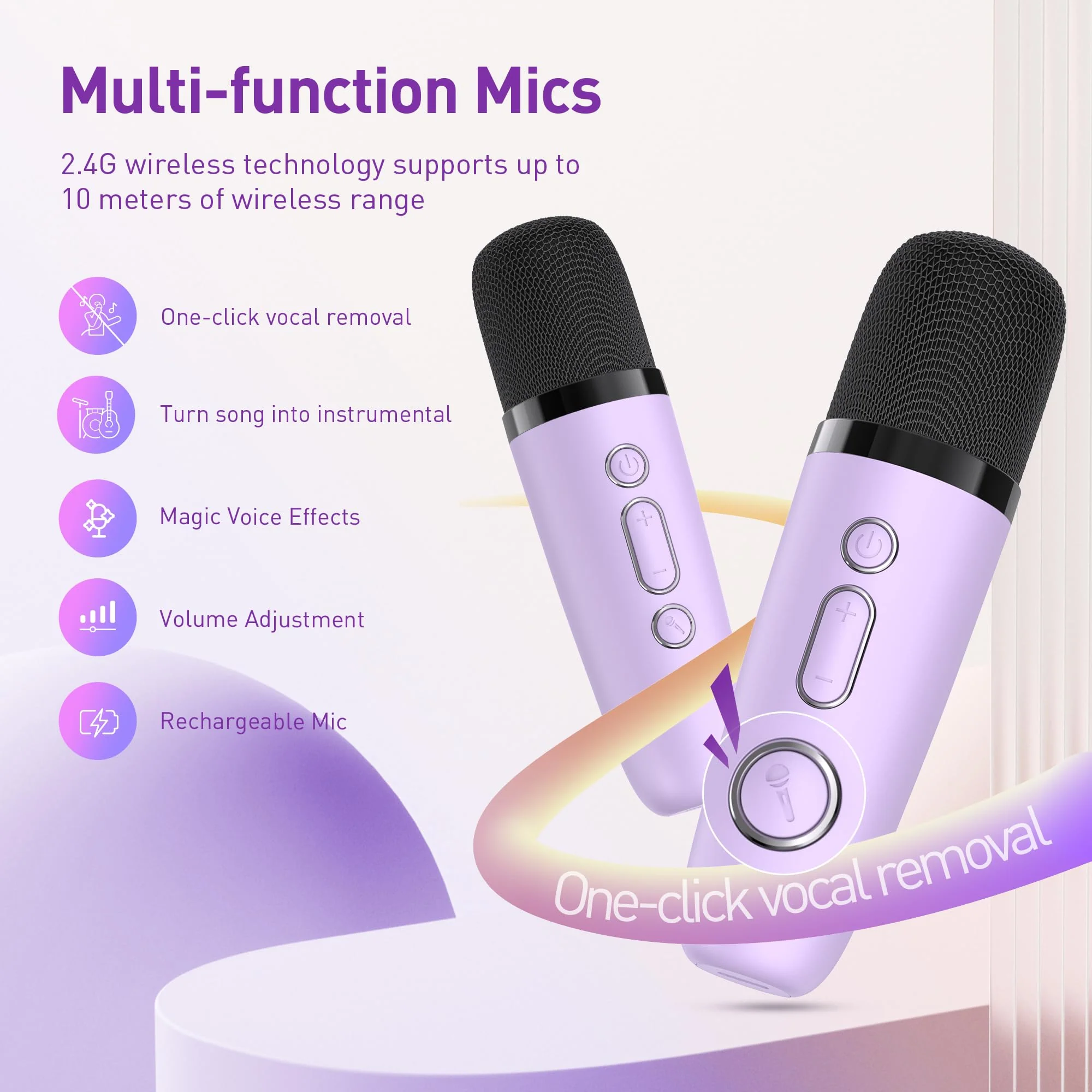 Mini Karaoke Machine: Mini Karaoke Machine with 2 Wireless Karaoke Microphones and Light for Family Home Party - Portable Singing Karaoke Speaker - Stage-subwoofers (Purple) Purple - Image 5