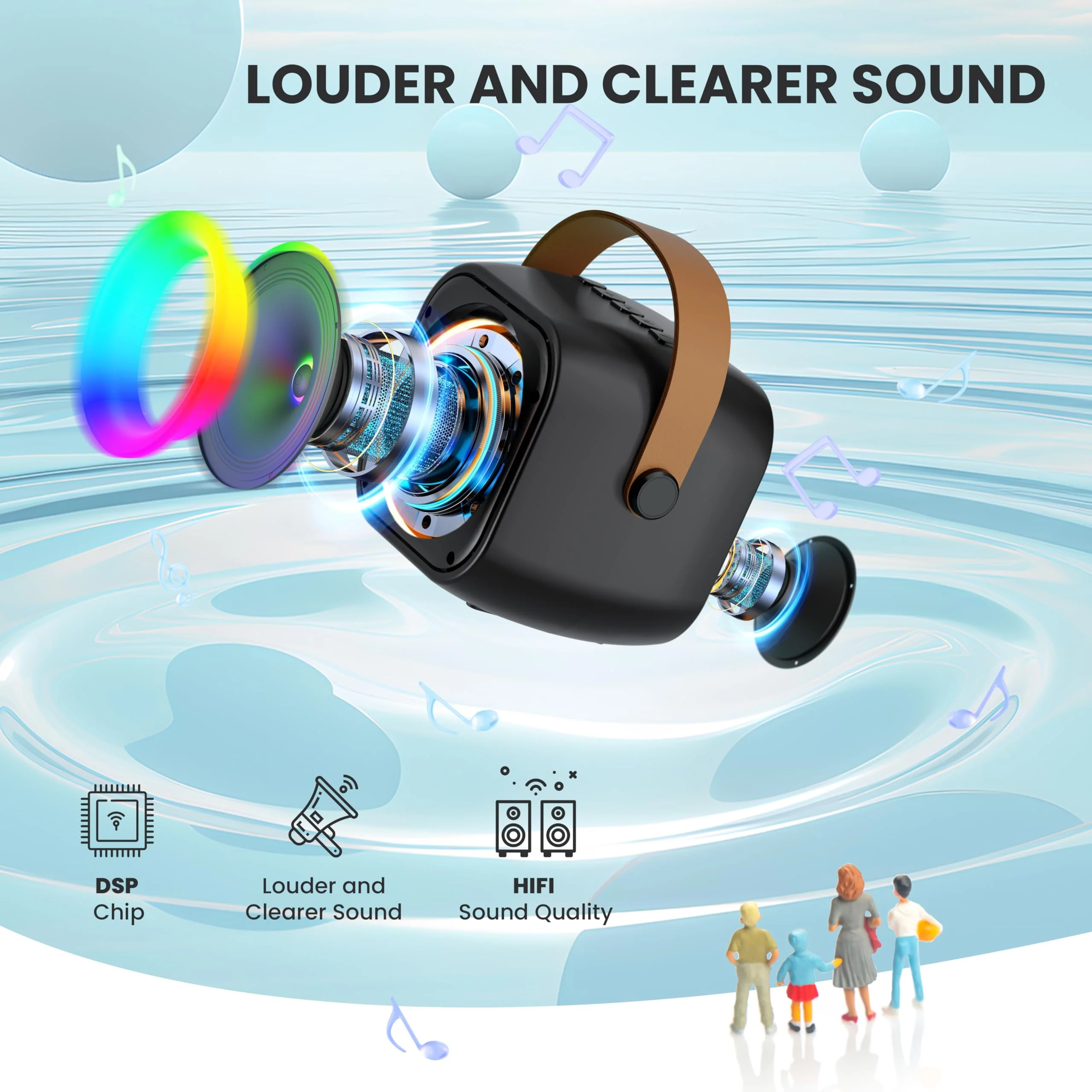 Mini Karaoke Machine, Portable Bluetooth Karaoke Speaker with 2 Wireless Microphones and Party Lights for Kids and Adults, Birthday Gifts for Girls Boys Family Home Party Black 2 Mics - Image 2