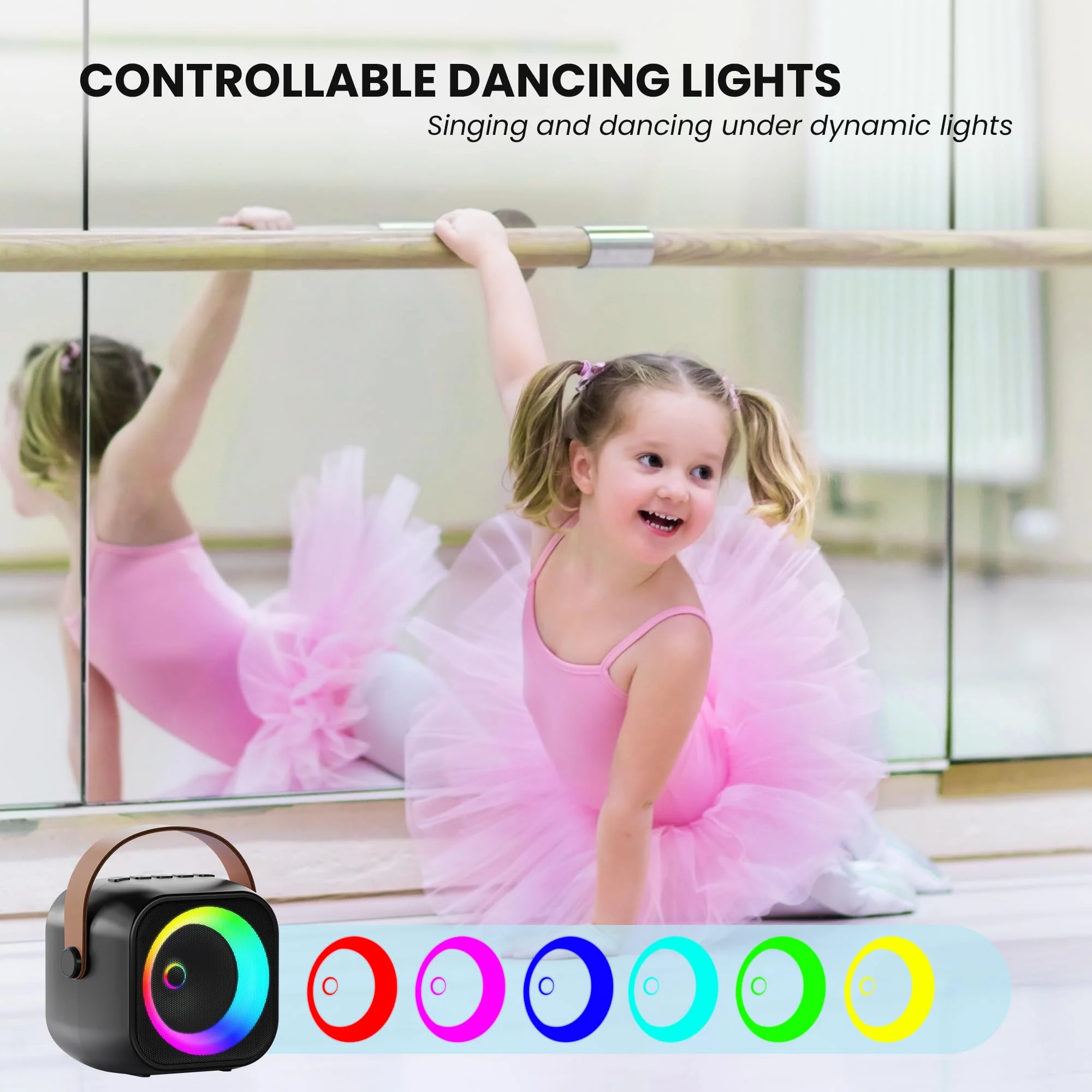 Mini Karaoke Machine, Portable Bluetooth Karaoke Speaker with 2 Wireless Microphones and Party Lights for Kids and Adults, Birthday Gifts for Girls Boys Family Home Party Black 2 Mics - Image 8