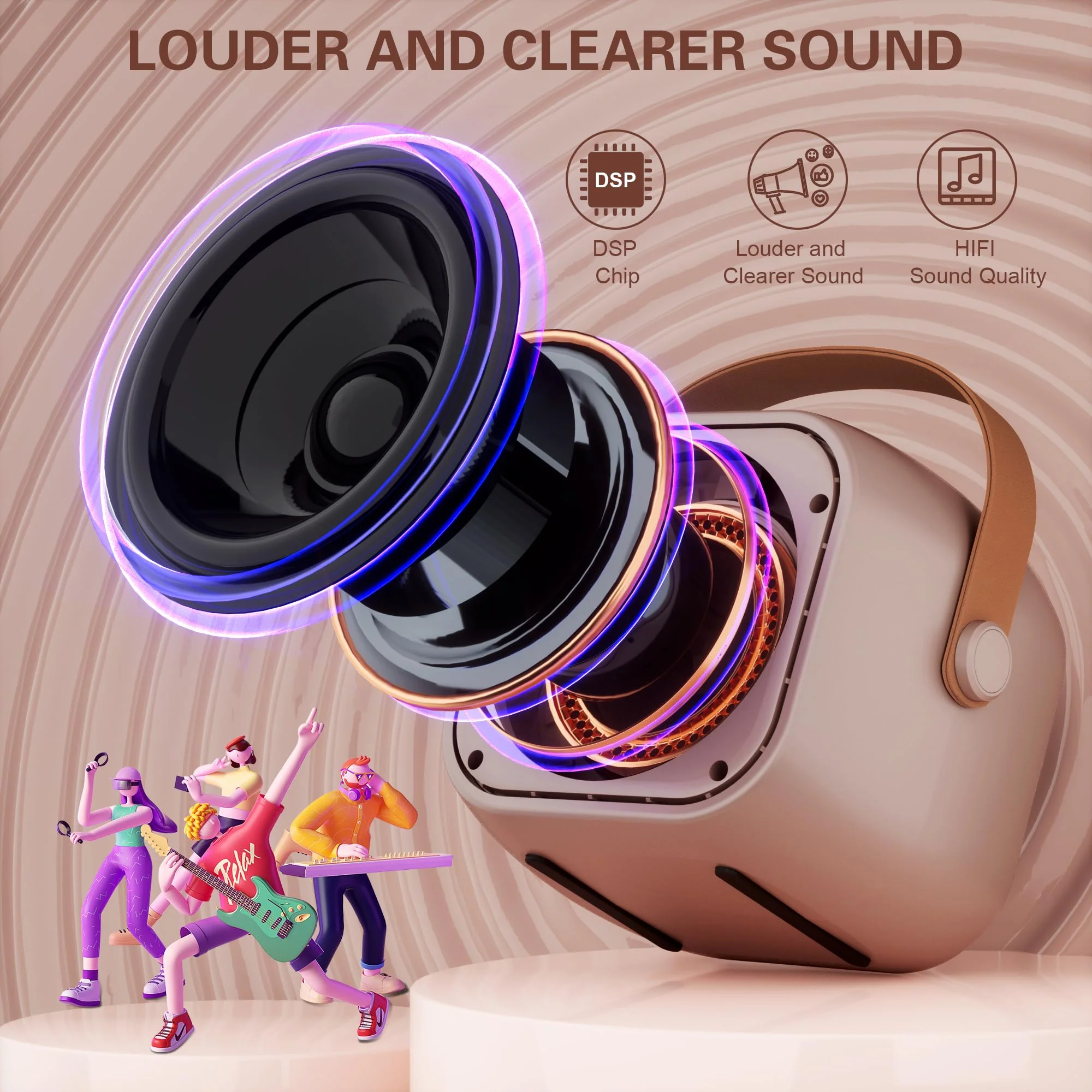 Mini Karaoke Machine, Portable Bluetooth Karaoke Speaker with 2 Wireless Microphones and Party Lights for Kids and Adults, Birthday Gifts for Girls Boys Family Home Party (Rose Gold) 2 Mics Rose Gold - Image 2